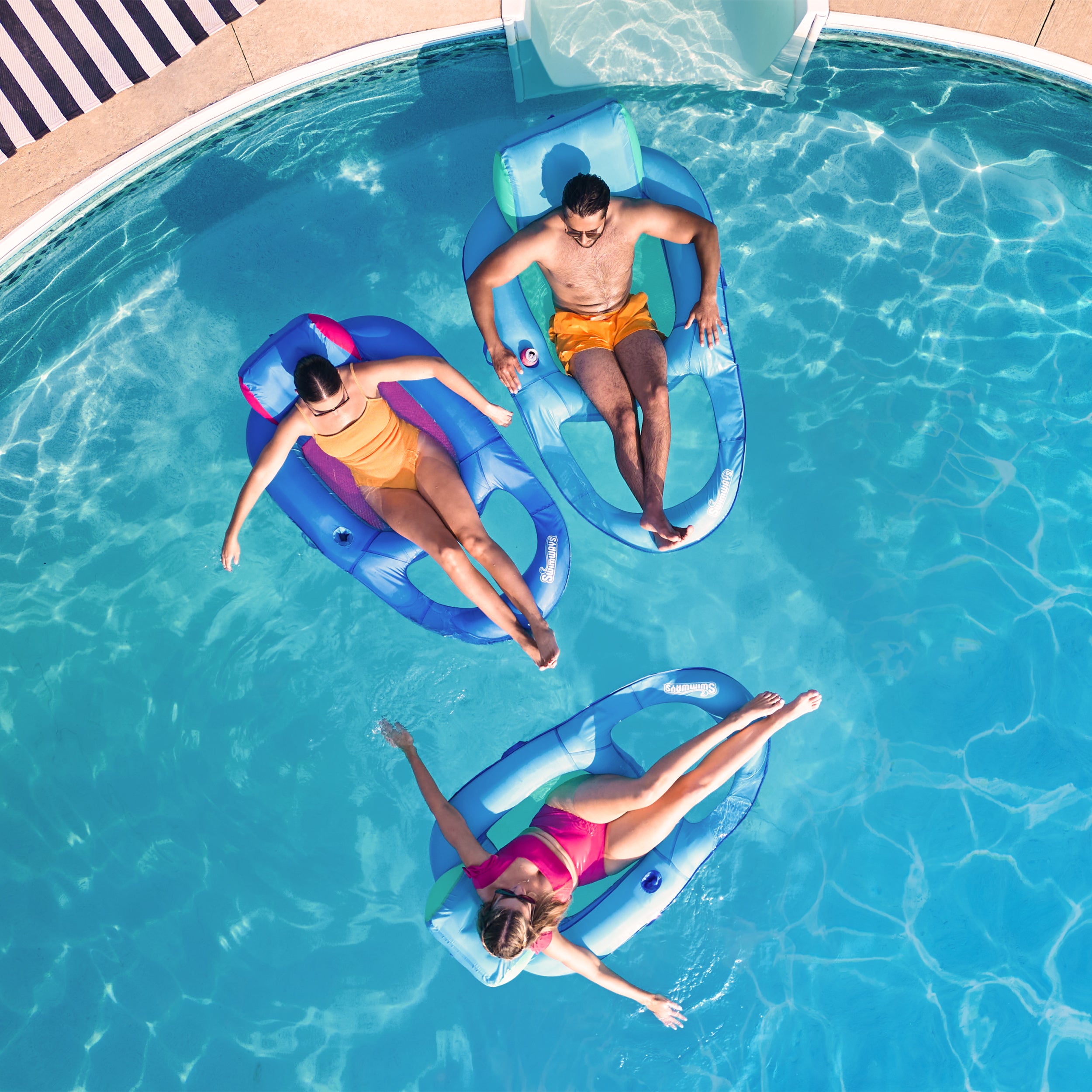 SwimWays Spring Float Premium Recliner Pool Lounger with Hyper-Flate Valve, Inflatable Pool Float, Blue