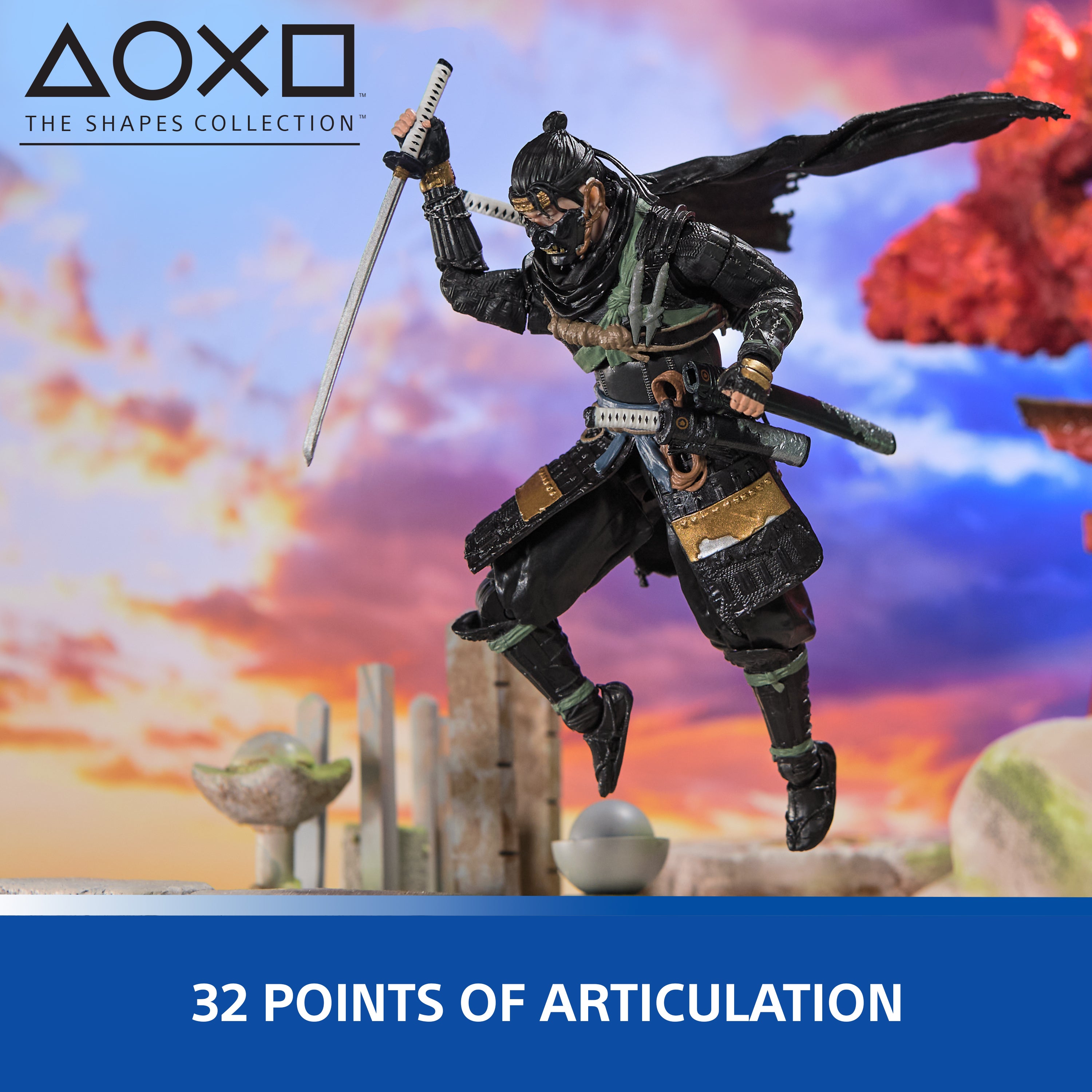 PlayStation, Ghost of Tsushima, 6” Jin Sakai Samurai Action Figure & 2 Accessories, The Shapes Collection, For PS5 Fans & Collectors Ages 17+
