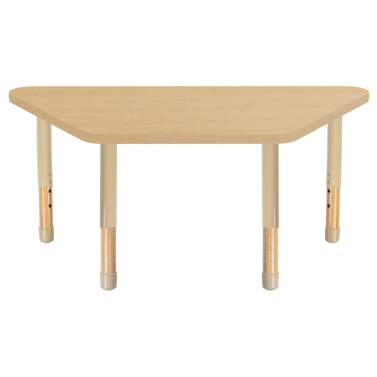 30" x 60" Trapezoid Thermofused Activity Table with Adjustable Chunky Wood Legs - Maple Grain/Sand/Natural