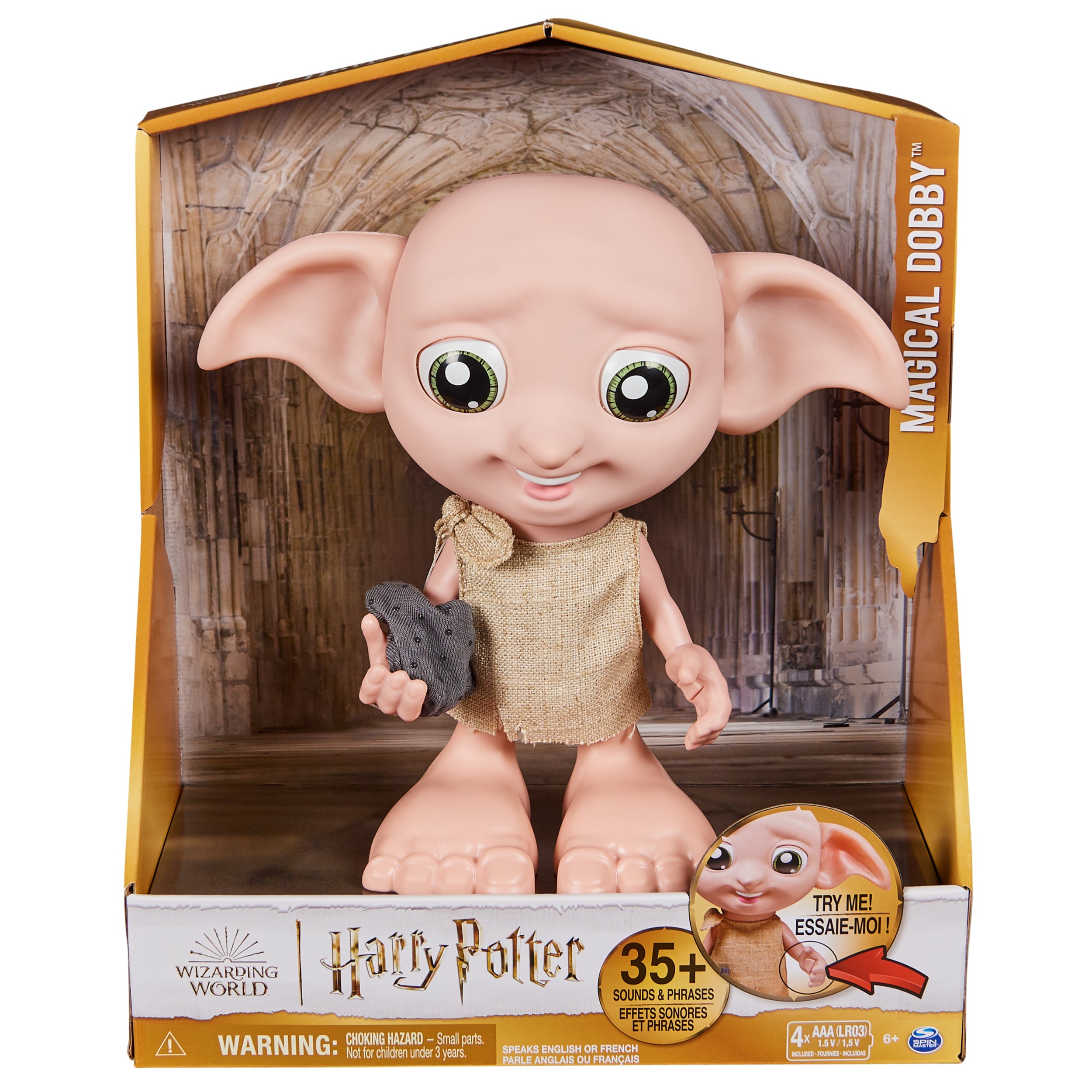 Wizarding World Harry Potter, Interactive Magical Dobby Elf Doll with Sock, over 30 Sounds & Phrases, 8.5-inch, Kids Toys for Ages 6 and up