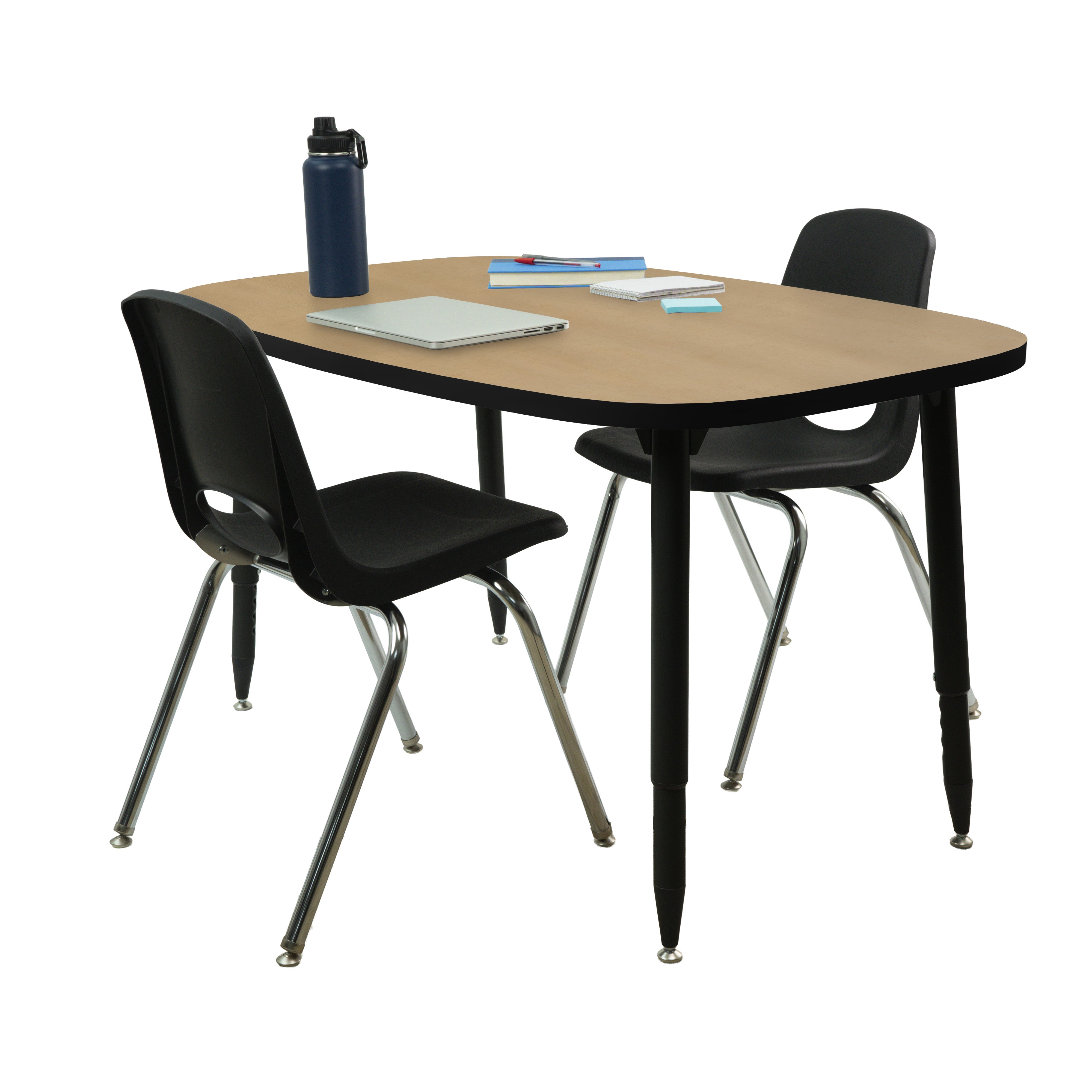 Adapte 31" x 50" Rounded Rectangle Thermofused Activity Table with Adjustable Tapered Legs - Maple/Black