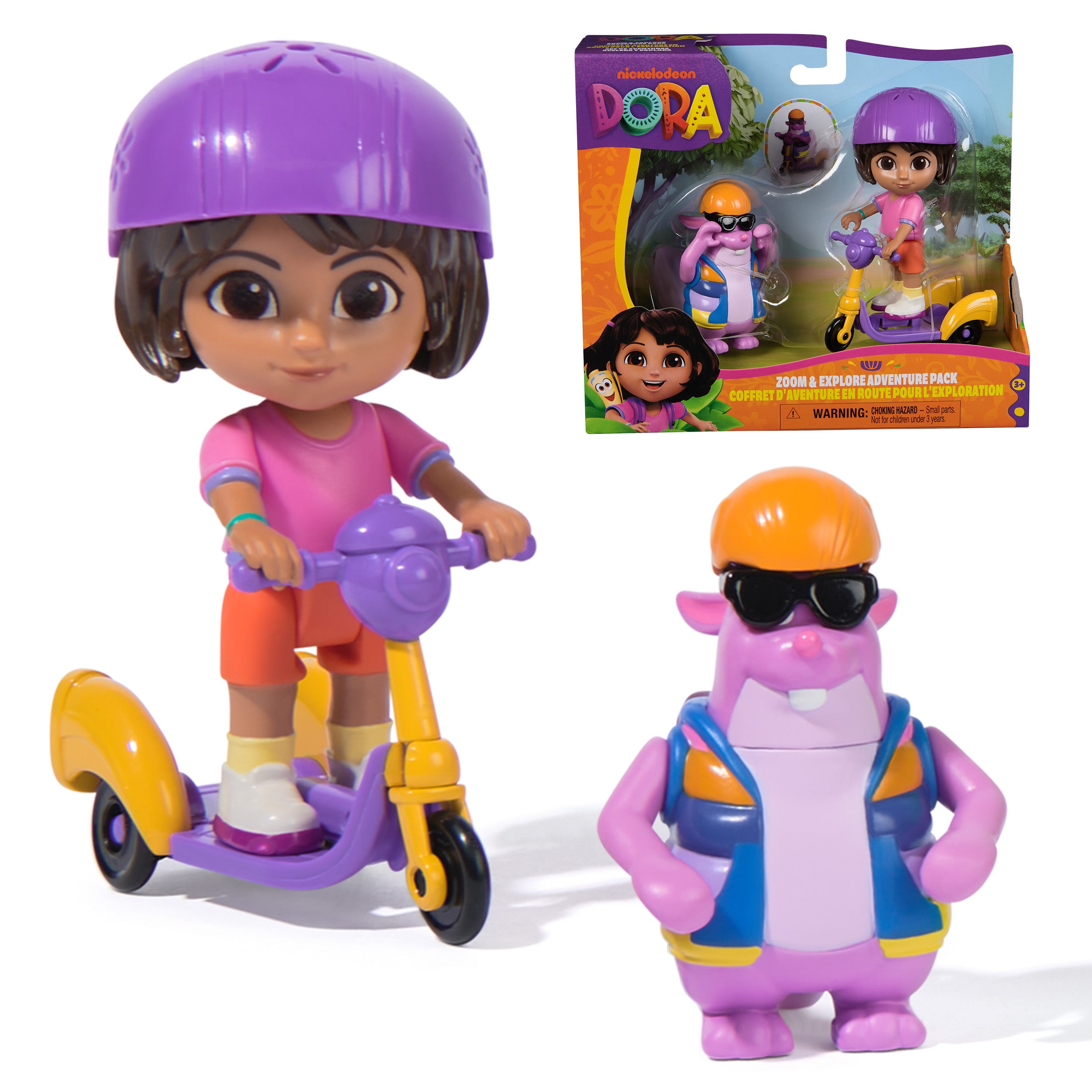 Dora, Zoom & Explore Adventure Pack with Dora & Tico Toy Figures & 3-Wheeled Scooter Accessory, Kids Toys for Girls & Boys Ages 3 and Up