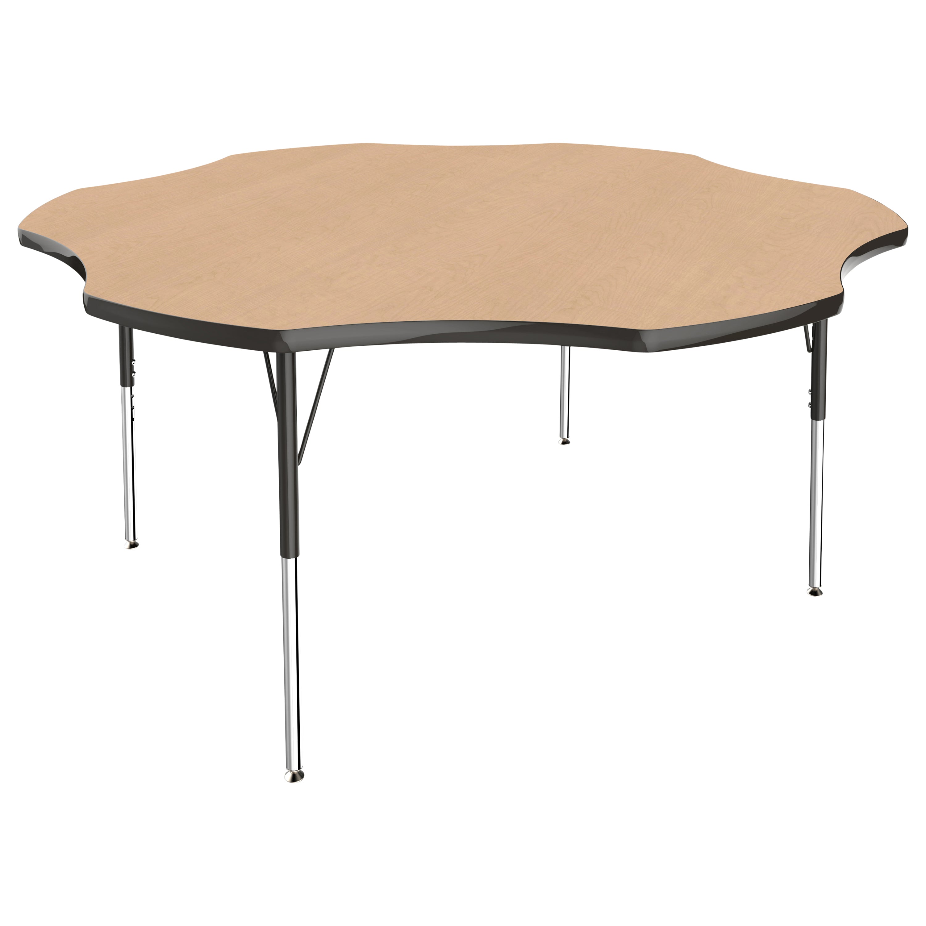 60" x 60" Flower T-Molding Activity Table with Adjustable Standard Swivel Glide Legs - Maple/Black