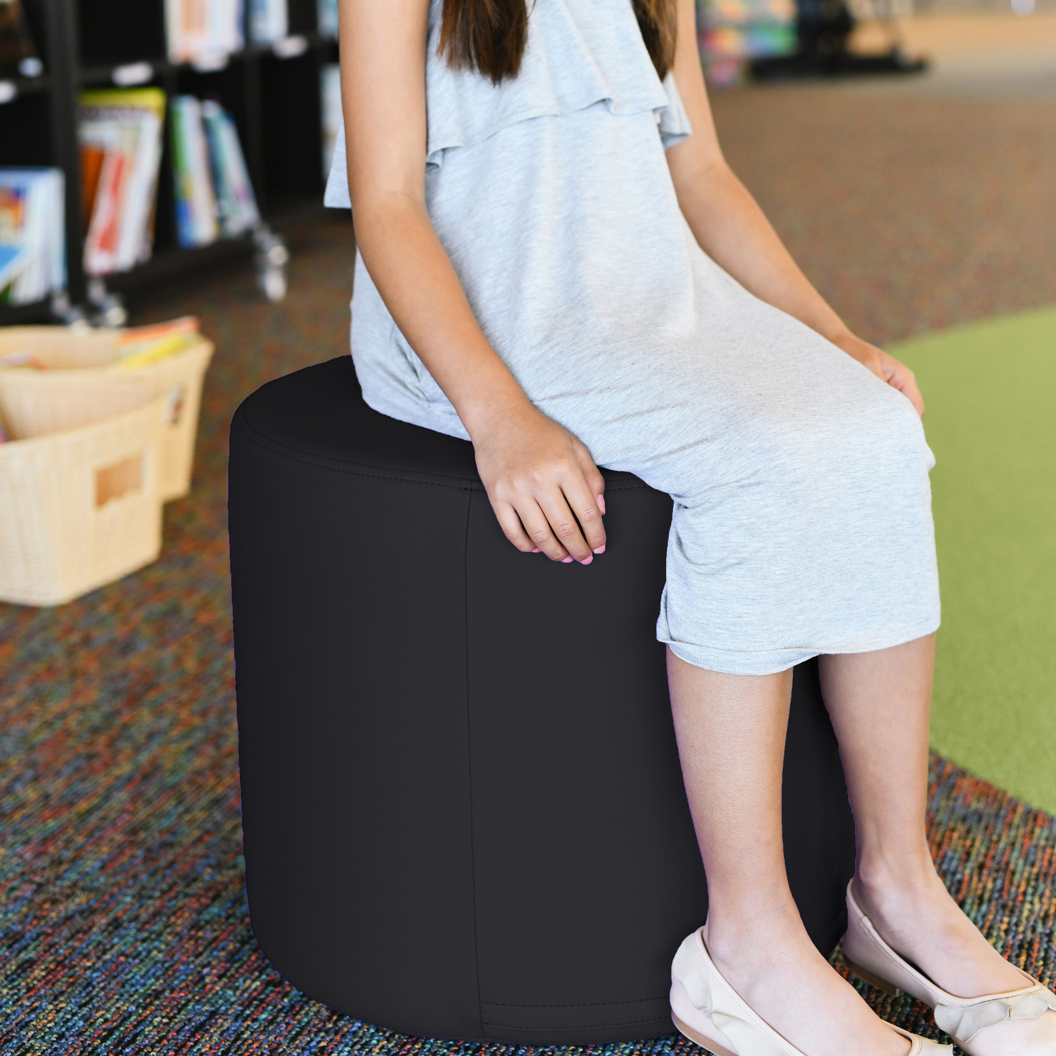 SoftScape 18" Round Ottoman 16" Height, 2-Piece - Black/Dark Gray