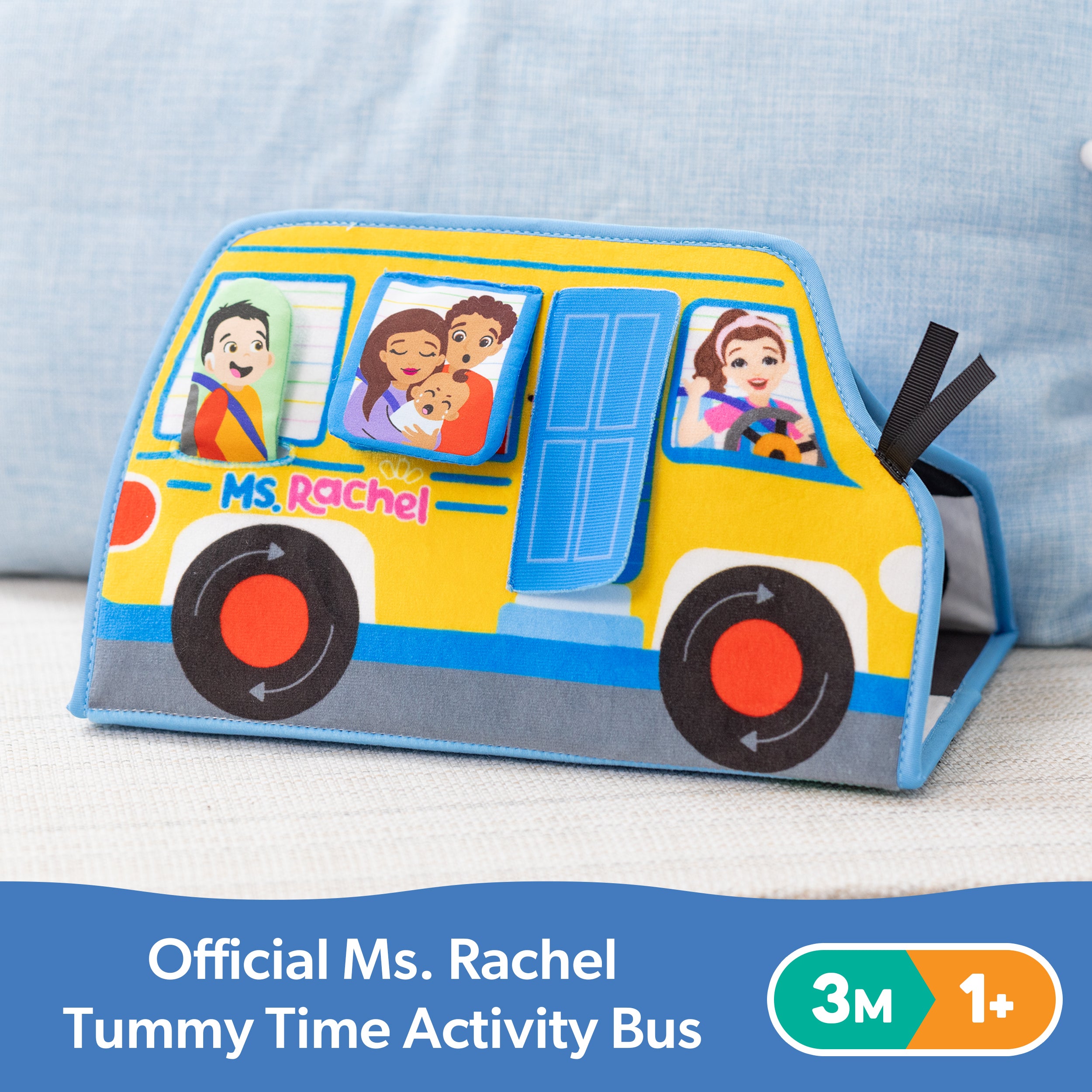 Ms. Rachel Official Tummy Time Activity Bus Folding Play Mat with Baby Mirror & Sensory Toys for Interactive Play Baby Learning Toys for Boys & Girls Ages 0-1+