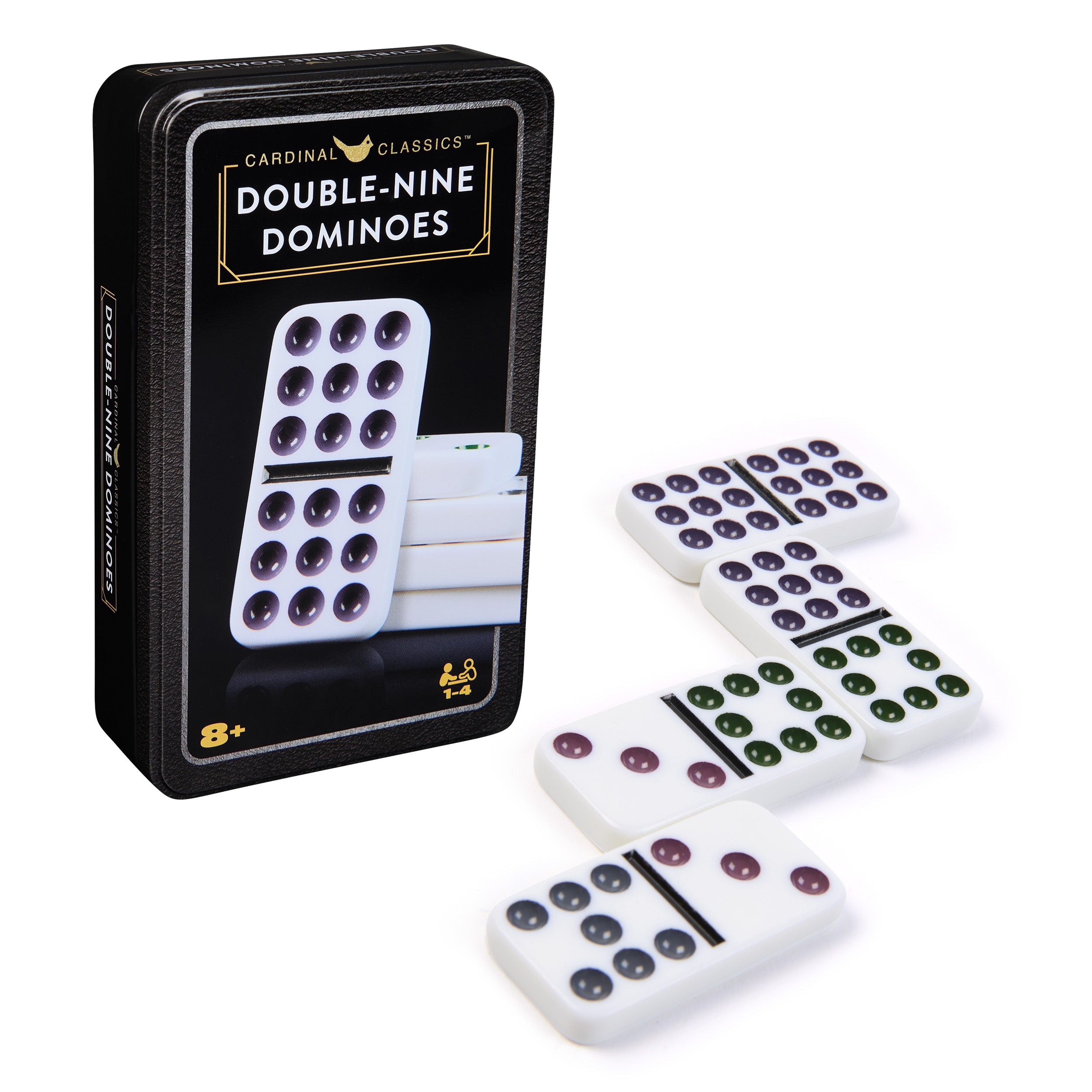 Spin Master Games, Cardinal Classics Double Nine Dominoes Set in Storage Tin, Dominoes for Kids, Classic Game for Adults & Kids Ages 8 and up