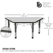 24" x 48" Trapezoid T-Molding Activity Table with Adjustable Chunky Legs - Gray/Black