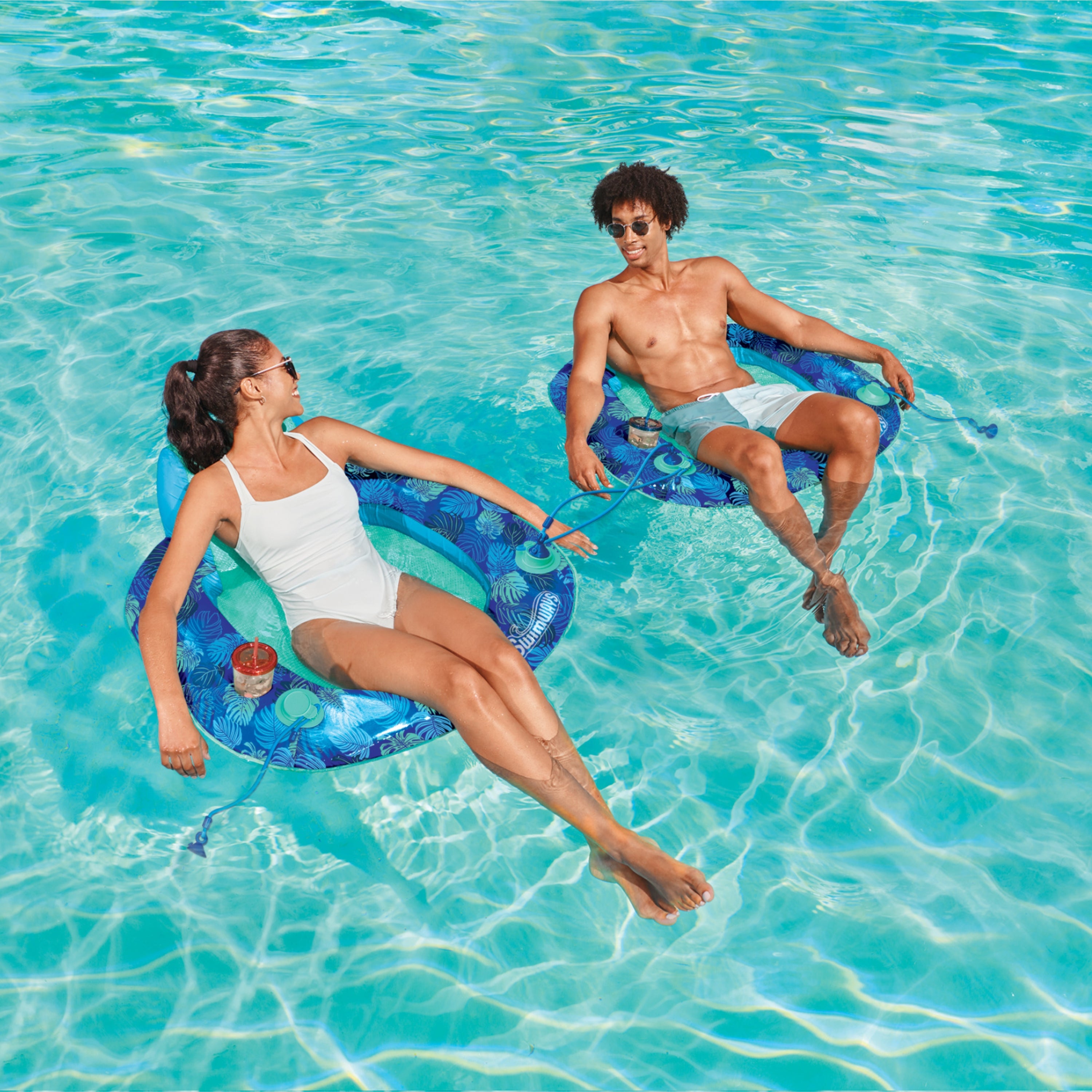 Swimways Elite Spring Float Sunseat Pool Lounger, Inflatable Pool Floats with Fast Inflation, Pool Lounge Chair for Adults up to 250 lbs
