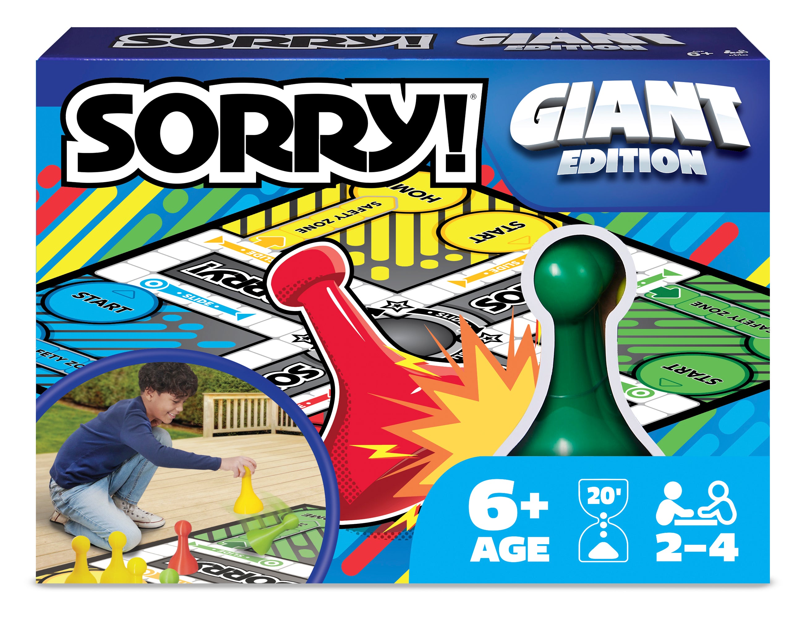 Giant SORRY! Classic Family Board Game Indoor Outdoor Retro Party Activity Summer Toy with Oversized Gameboard, for Adults and Kids Ages 6 and up