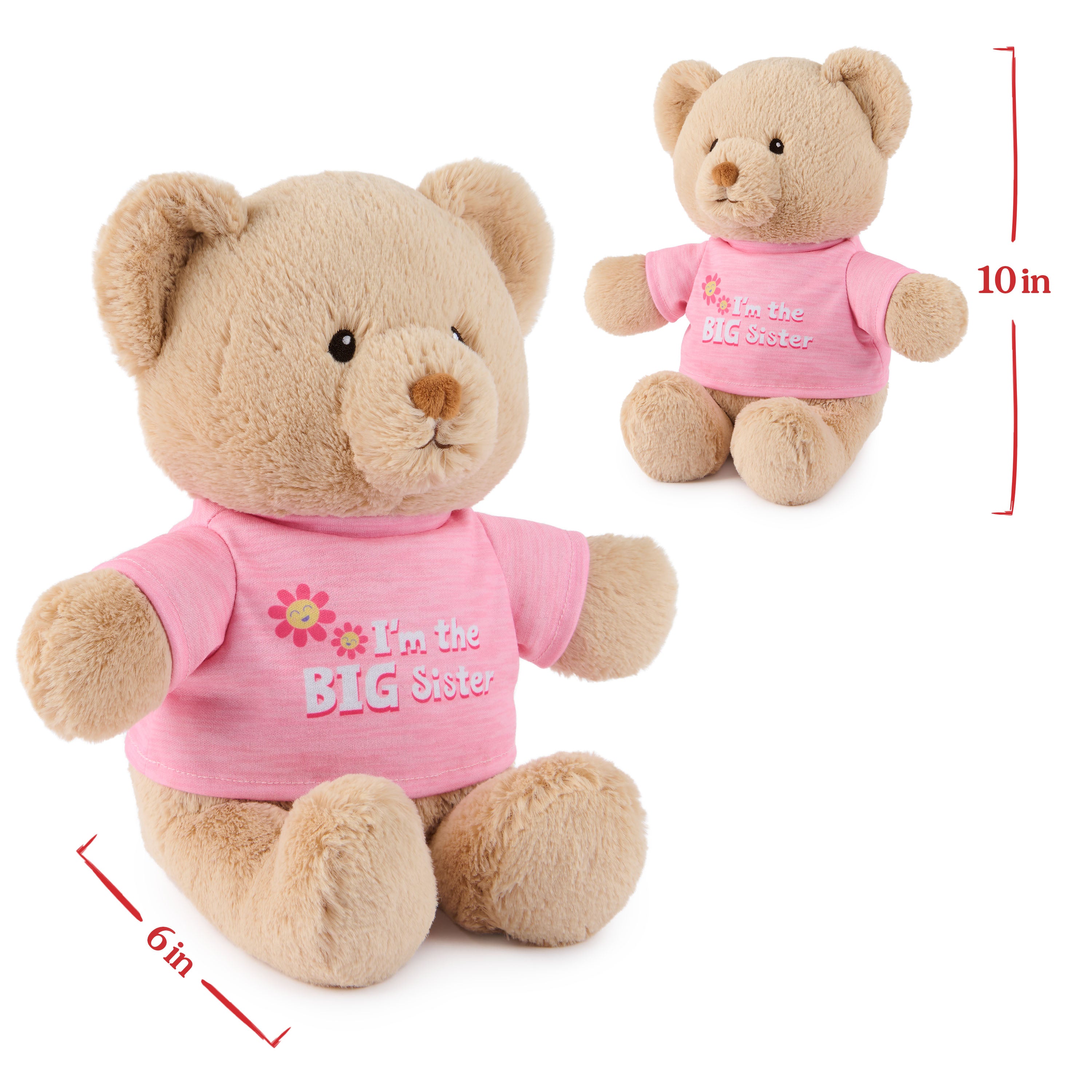 GUND “I'm the Big Sister” Sustainable Message Bear with Pink T-Shirt, Teddy Bear Made from 100% Recycled Materials for Ages 1 and Up, Tan, 12”