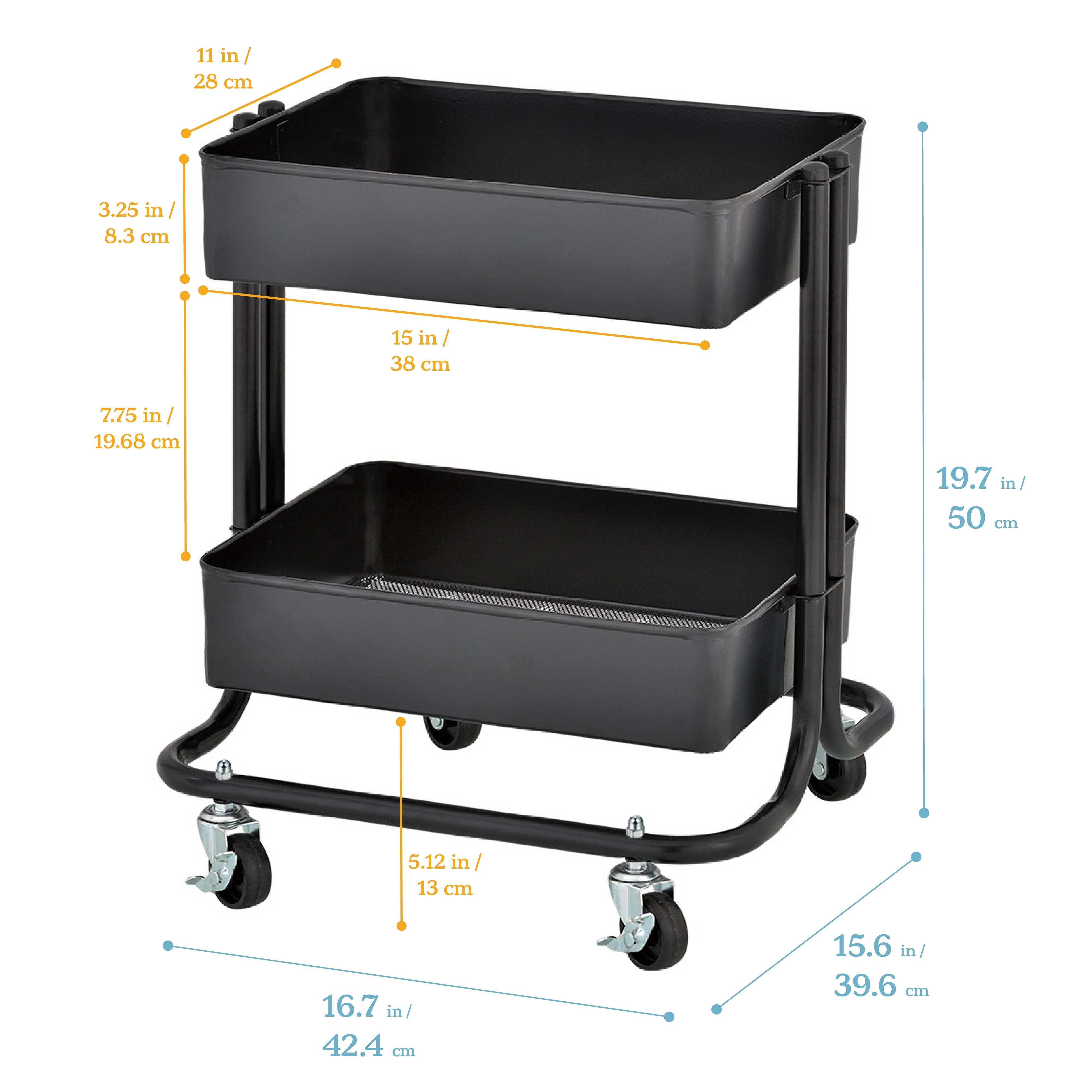 2-Tier Metal Rolling Utility Cart - Black