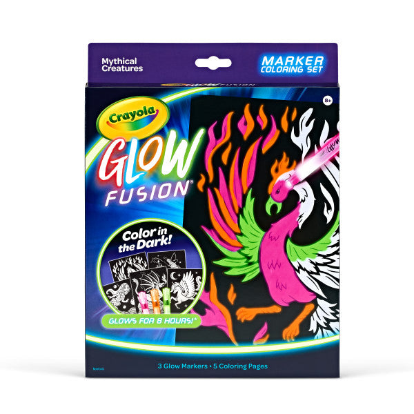 Crayola Glow Fusion, Glow in The Dark Coloring Set with Markers, Mythical Creature Coloring Pages, Gift for Kids