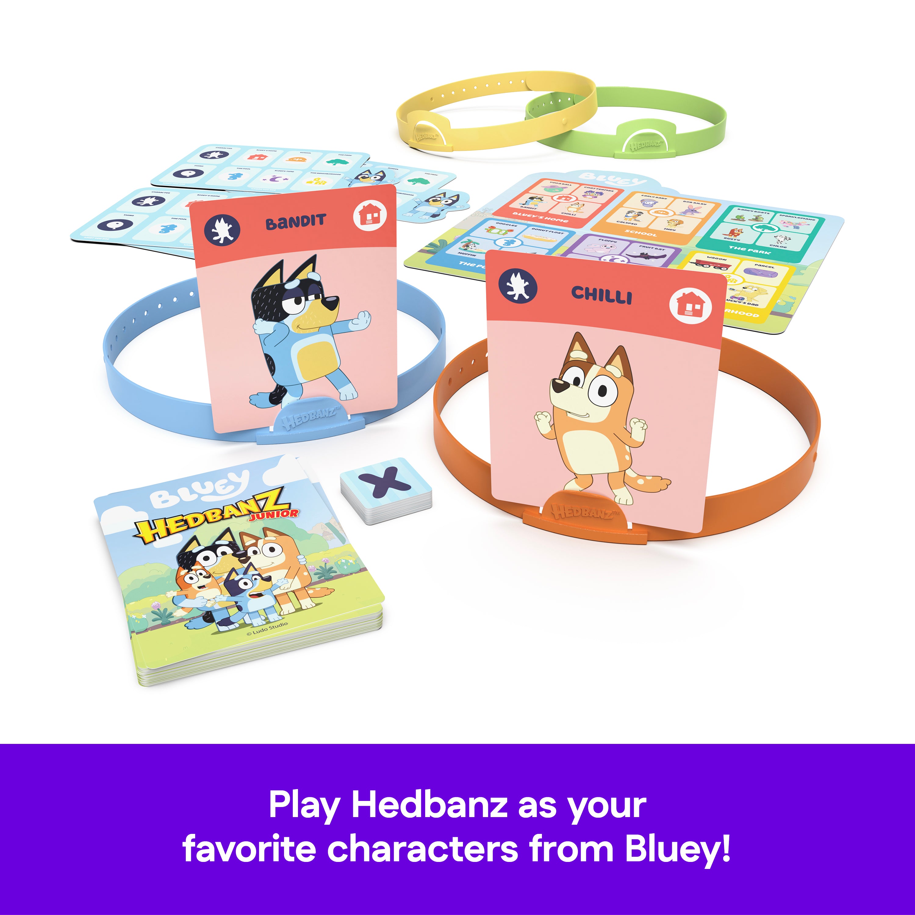 Spin Master Games, Bluey Hedbanz Jr., Picture Guessing Card Game, Includes Illustrations from Bluey, Quick Questions & Fast Fun, Easy to Play for Family & Kids, 2-4 Players, for Ages 5 & Up