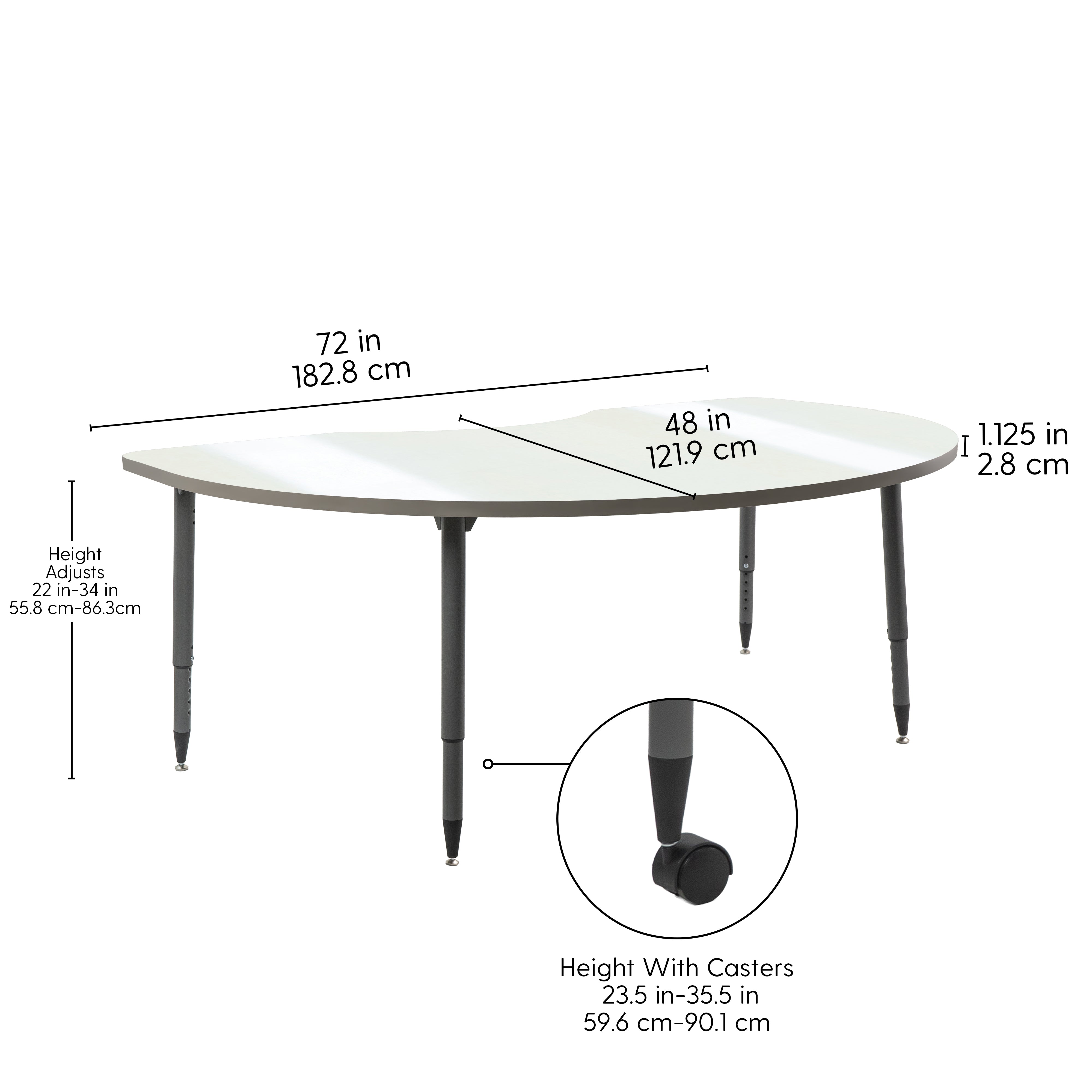 Adapte 48" x 72" Kidney Dry-Erase Activity Table with Adjustable Tapered Legs - Whiteboard/North Sea