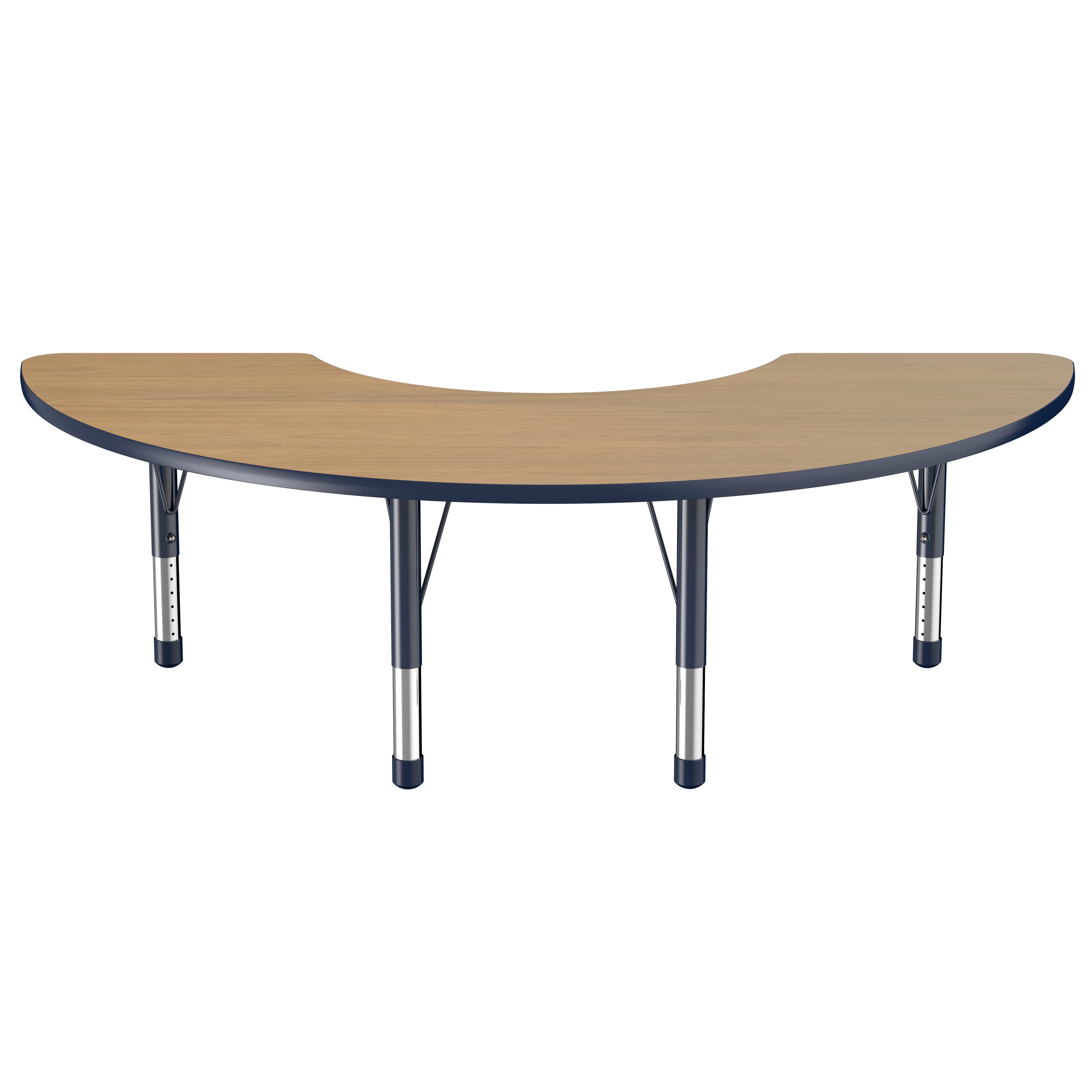 36" x 72" Half Moon T-Molding Activity Table with Adjustable Chunky Legs - Pasadena Oak/Navy