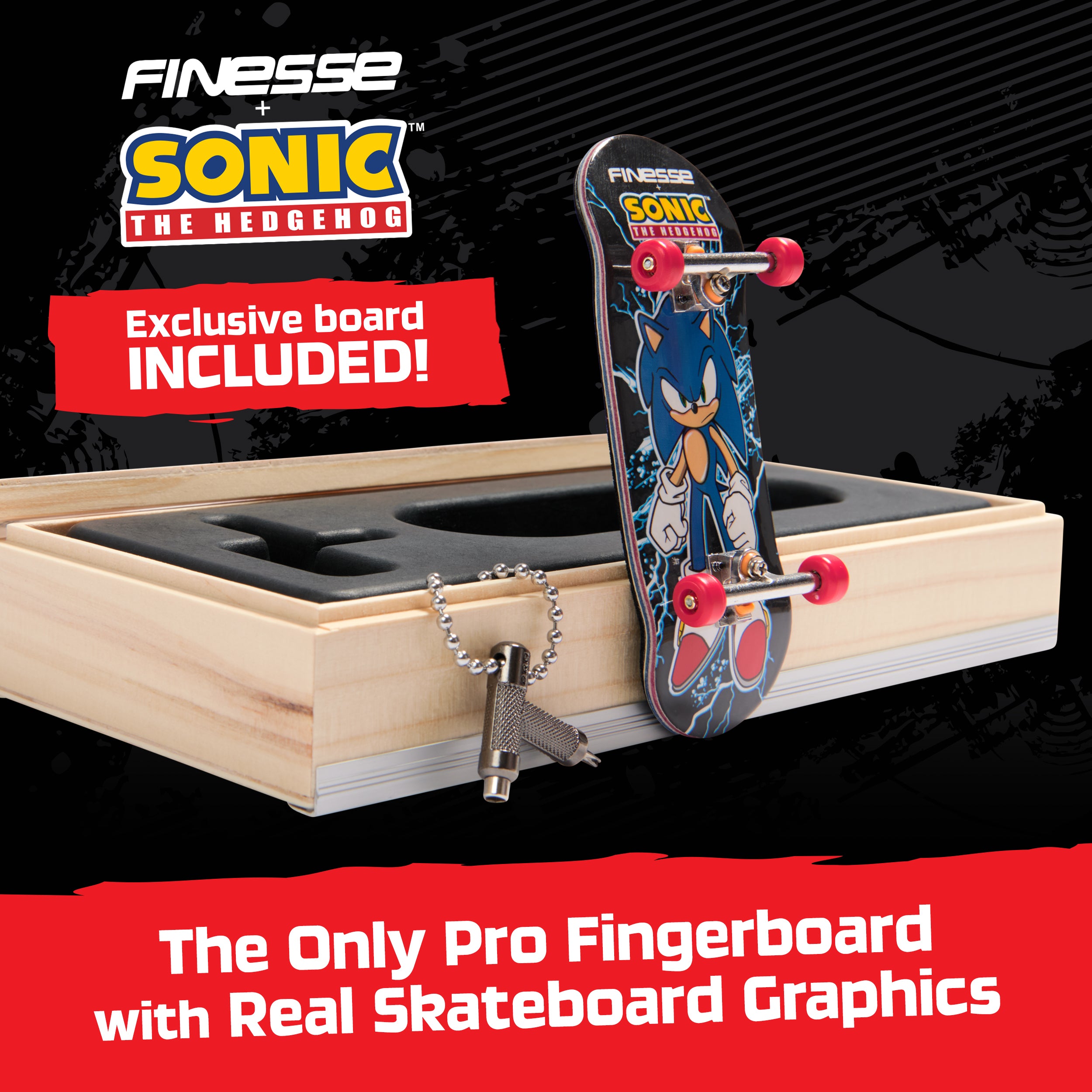 Tech Deck, Finesse X Sonic the Hedgehog Pro Series Finger Board with Storage Display, Built for Pros; Authentic Mini Skateboards, Kids Toys for Ages 6 and up