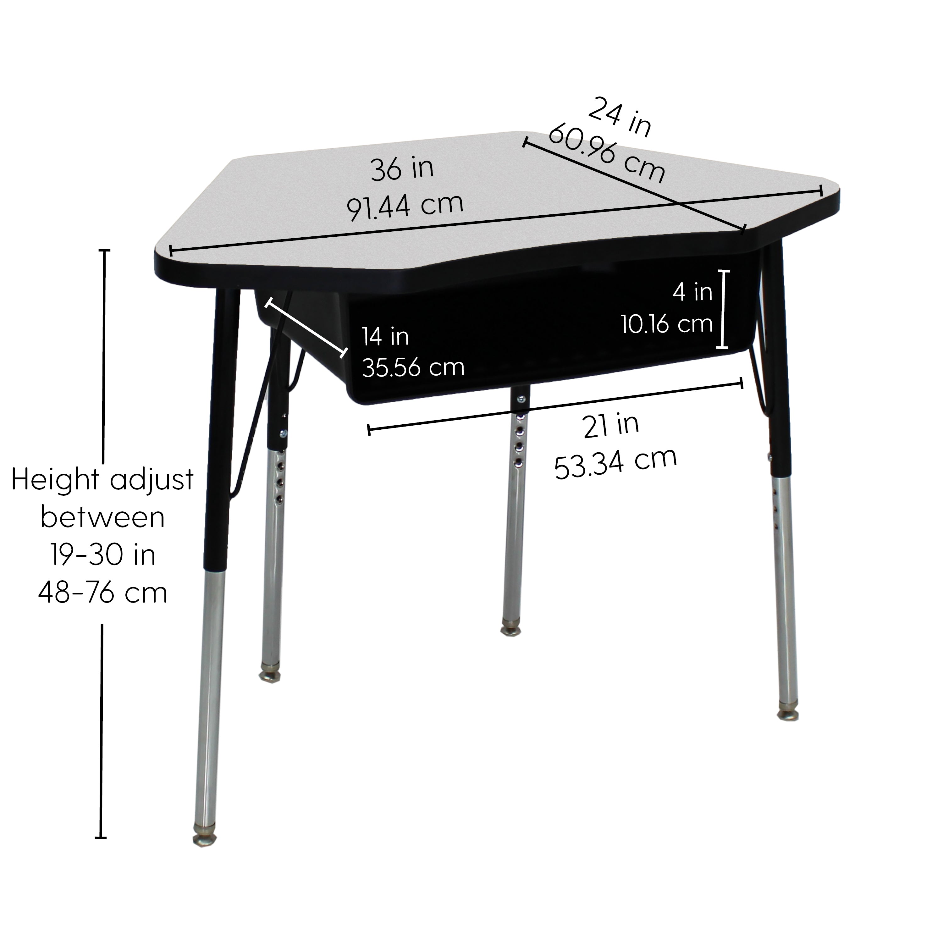 24" x 36" Petal Book Box Desk with Adjustable Standard Swivel Glide Legs, 2-Piece - Gray/Black