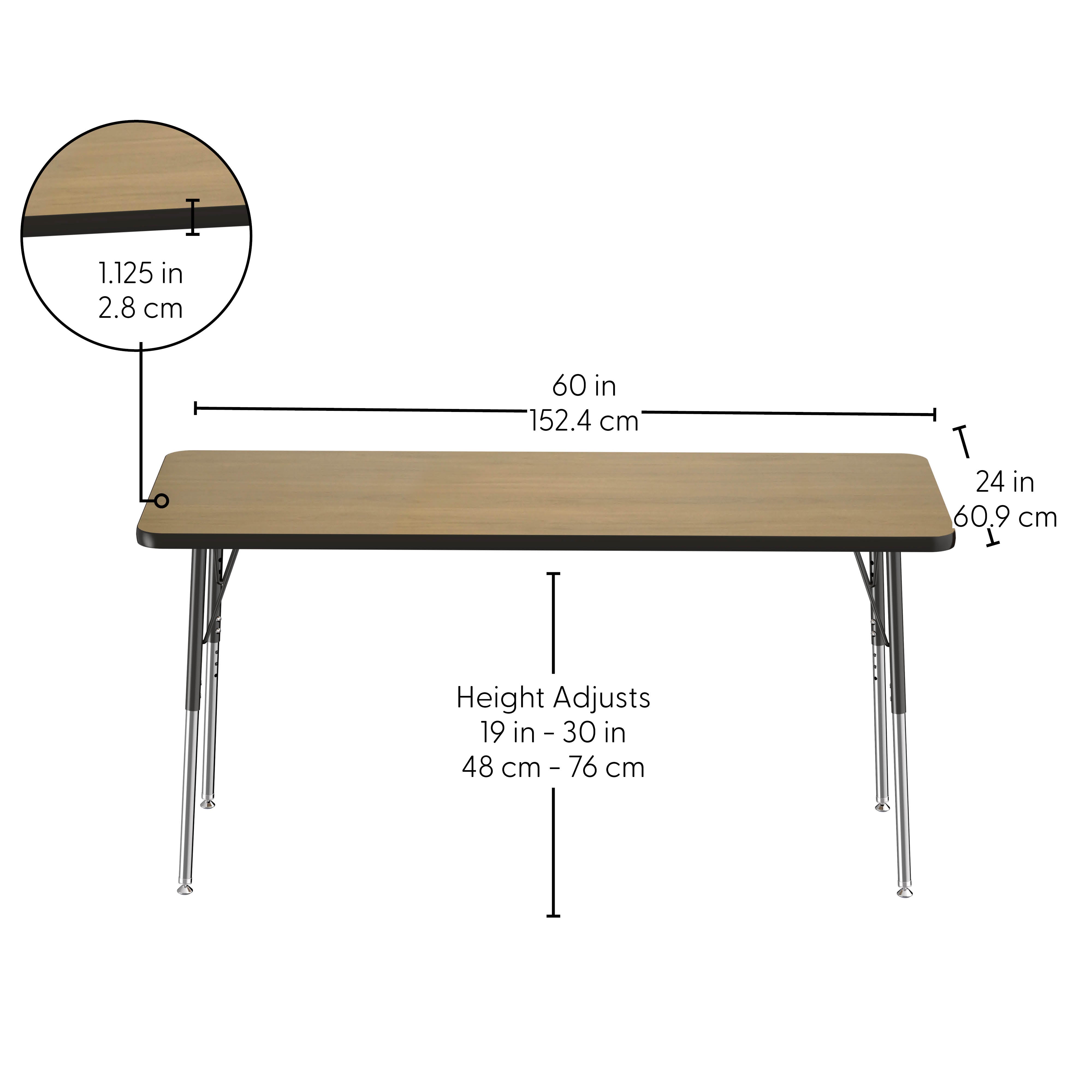 24" x 60" Rectangle T-Molding Activity Table with Adjustable Standard Swivel Glide Legs - Pasadena Oak/Black