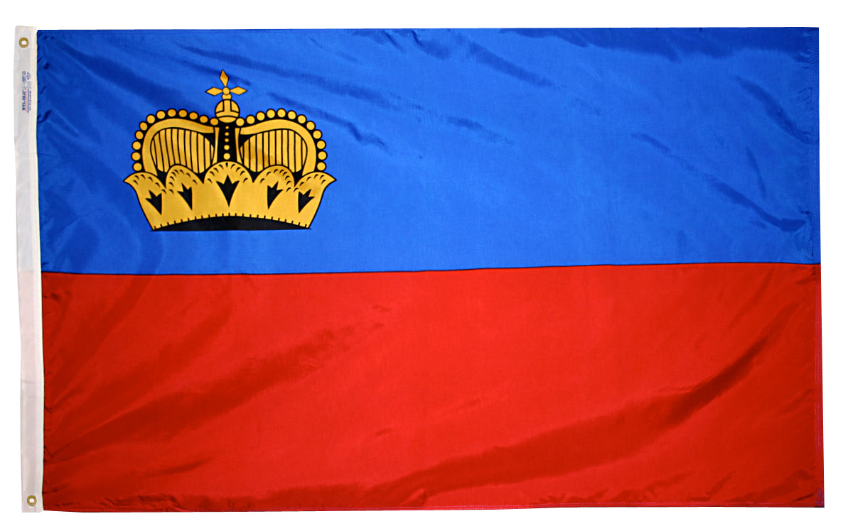 Liechtenstein Flag 5x8 ft. Nylon SolarGuard Nyl-Glo 100% Made in USA to Official United Nations Design Specifications.