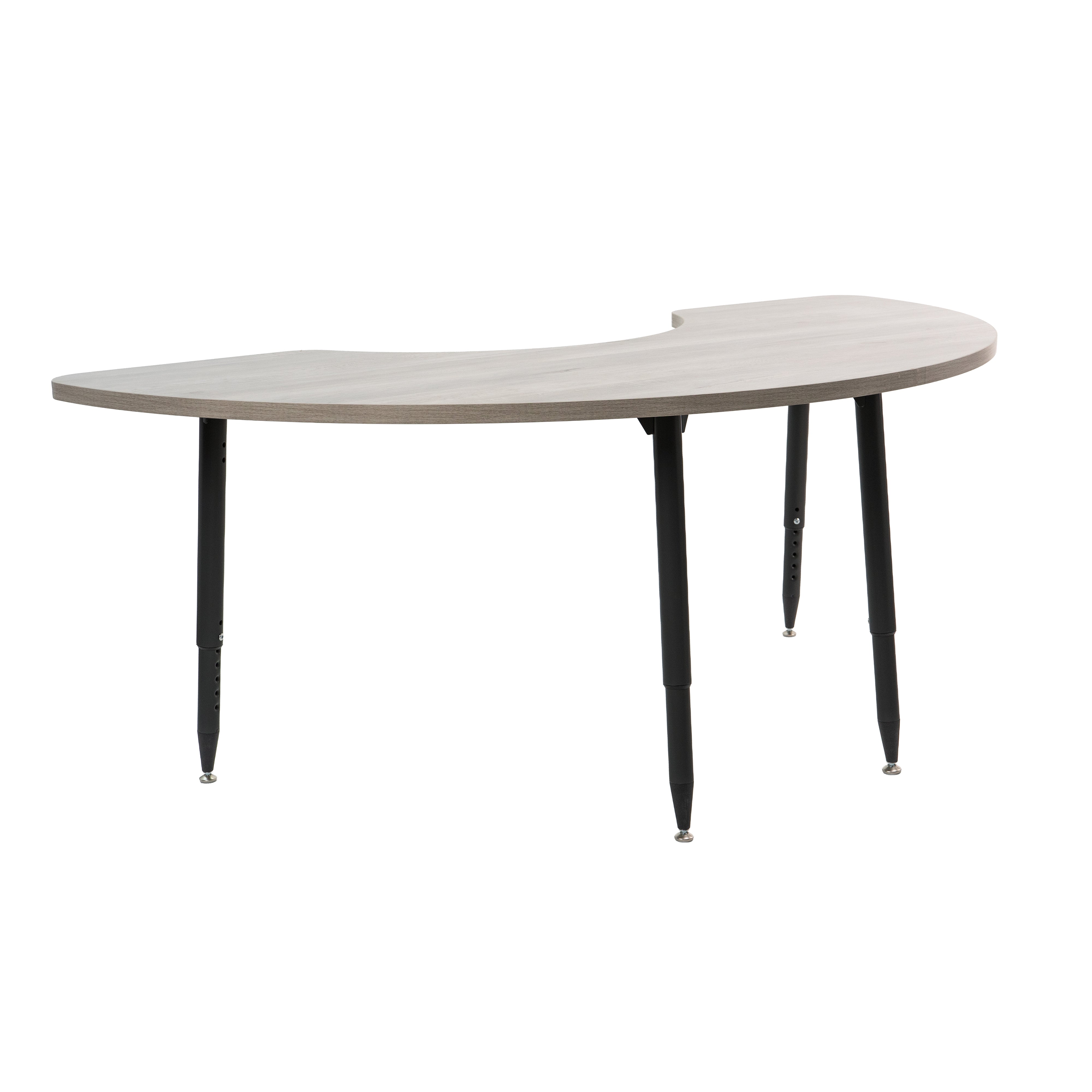 Adapte 36" x 72" Half Moon Woodgrain Activity Table with Adjustable Tapered Legs - Light Gray Wood/Black