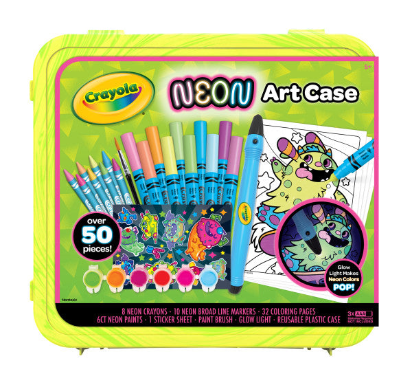 Crayola Neon Art Case (50+pcs), Neon Paint, Neon Markers & Crayons, Kids Glow in the Dark Art Set, Gifts for Boys & Girls, 5+