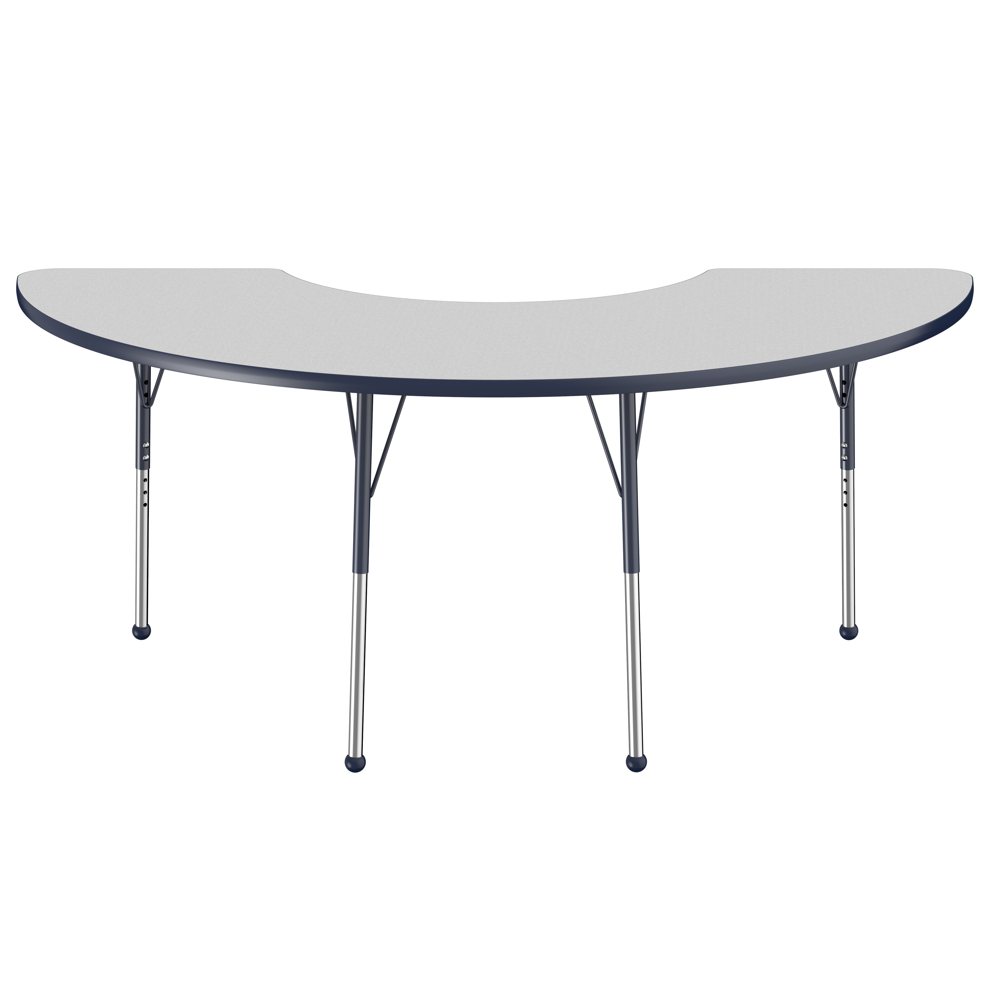 36" x 72" Half Moon T-Molding Activity Table with Adjustable Standard Ball Glide Legs - Gray/Navy