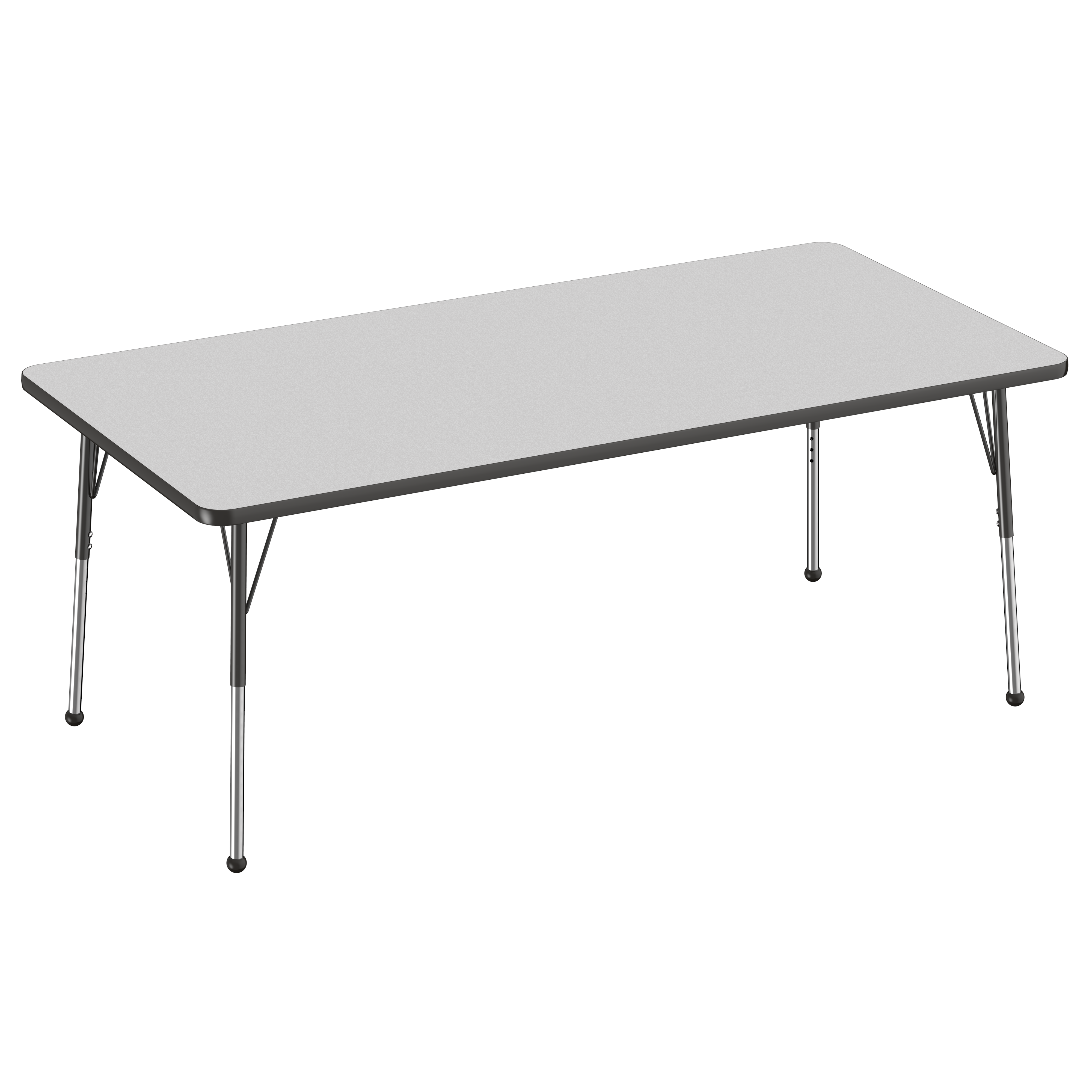 36" x 72" Rectangle T-Molding Activity Table with Adjustable Standard Ball Glide Legs - Gray/Black