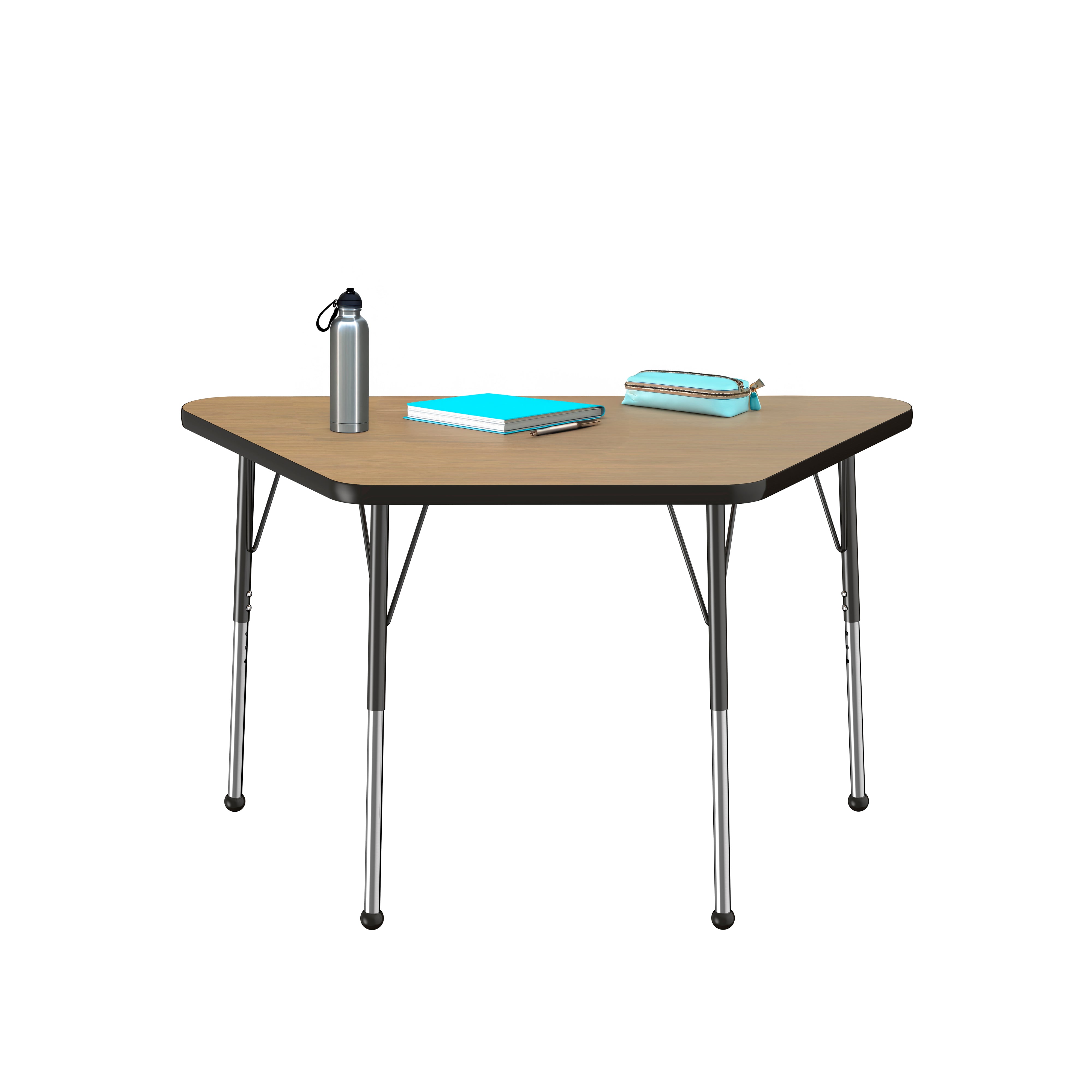 24" x 48" Trapezoid T-Molding Activity Table with Adjustable Standard Ball Glide Legs - Pasadena Oak/Black