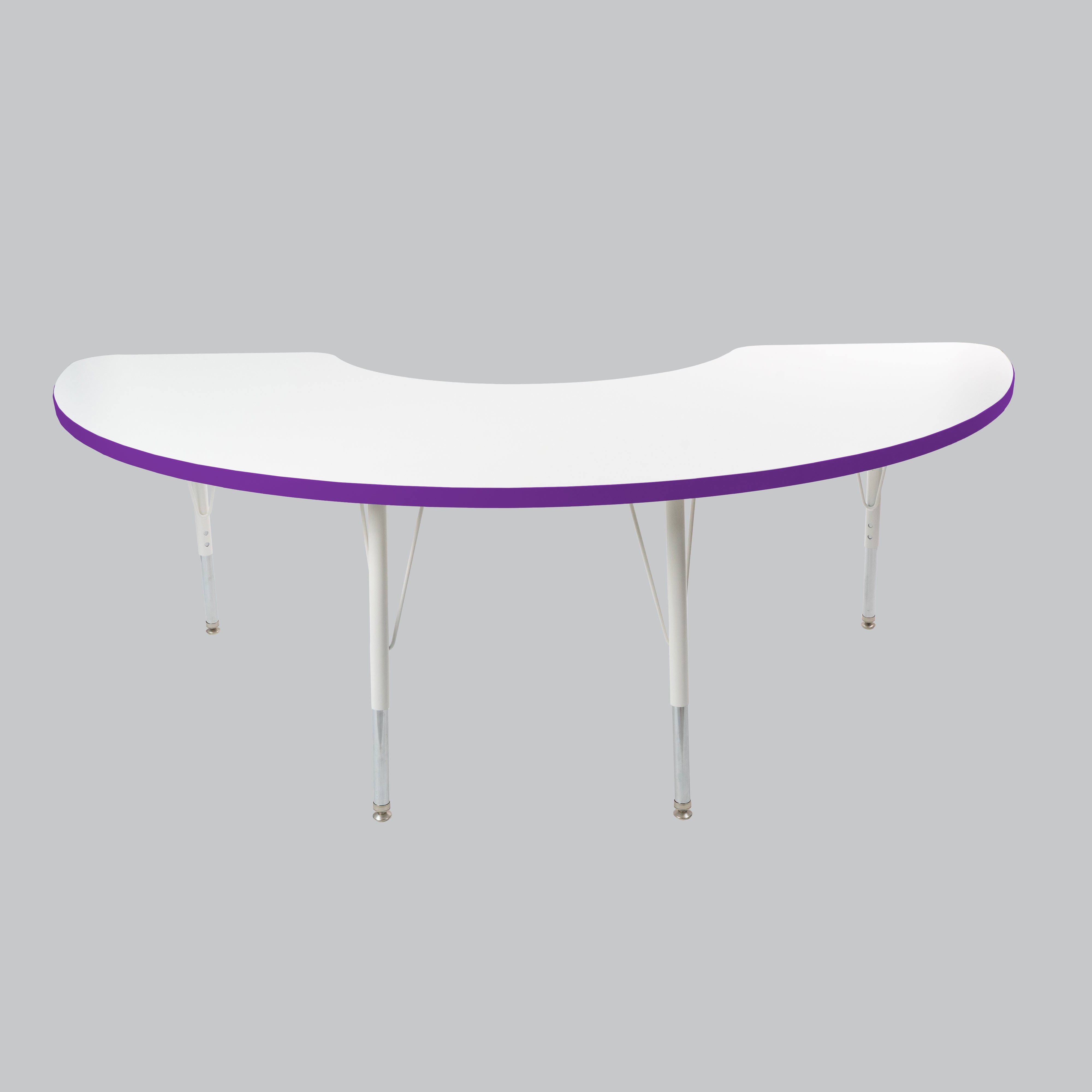 36" x 72" Half Moon Thermofused Activity Table with Adjustable Standard Swivel Glide Legs - White/Eggplant/White