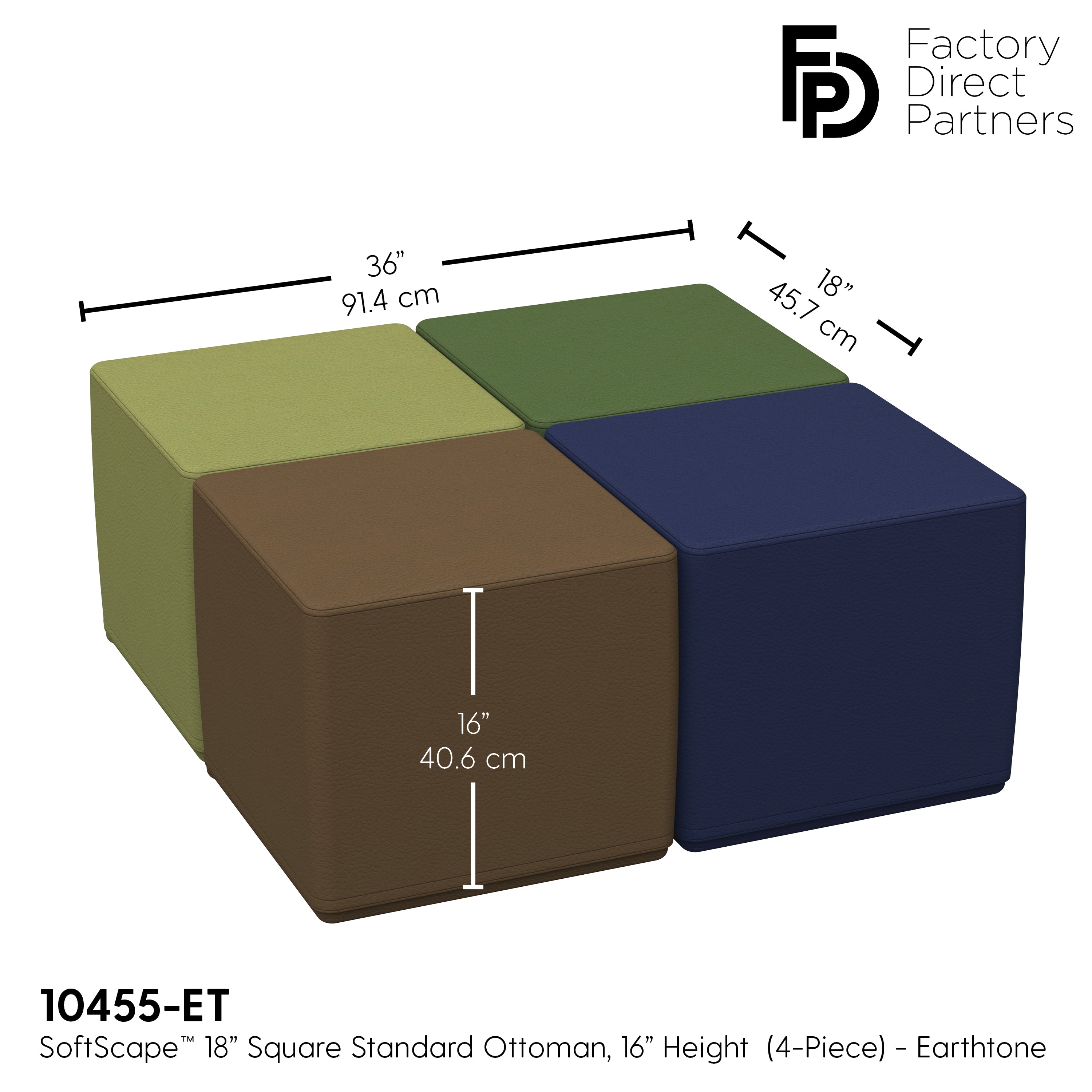 SoftScape 18" Square Ottoman 16" Height, 4-Piece - Earthtone