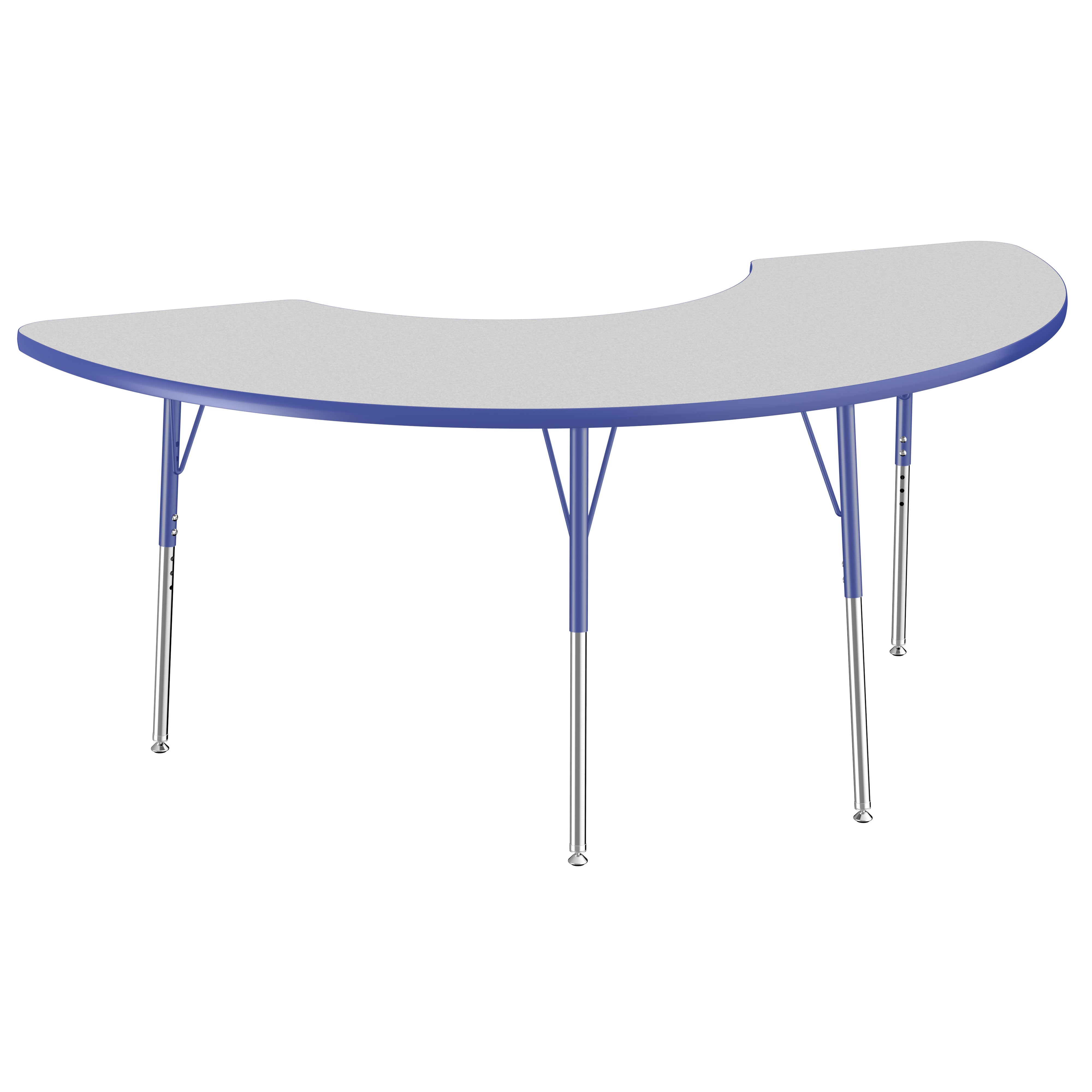 36" x 72" Half Moon Thermofused Activity Table with Adjustable Standard Swivel Glide Legs - Gray/Blue