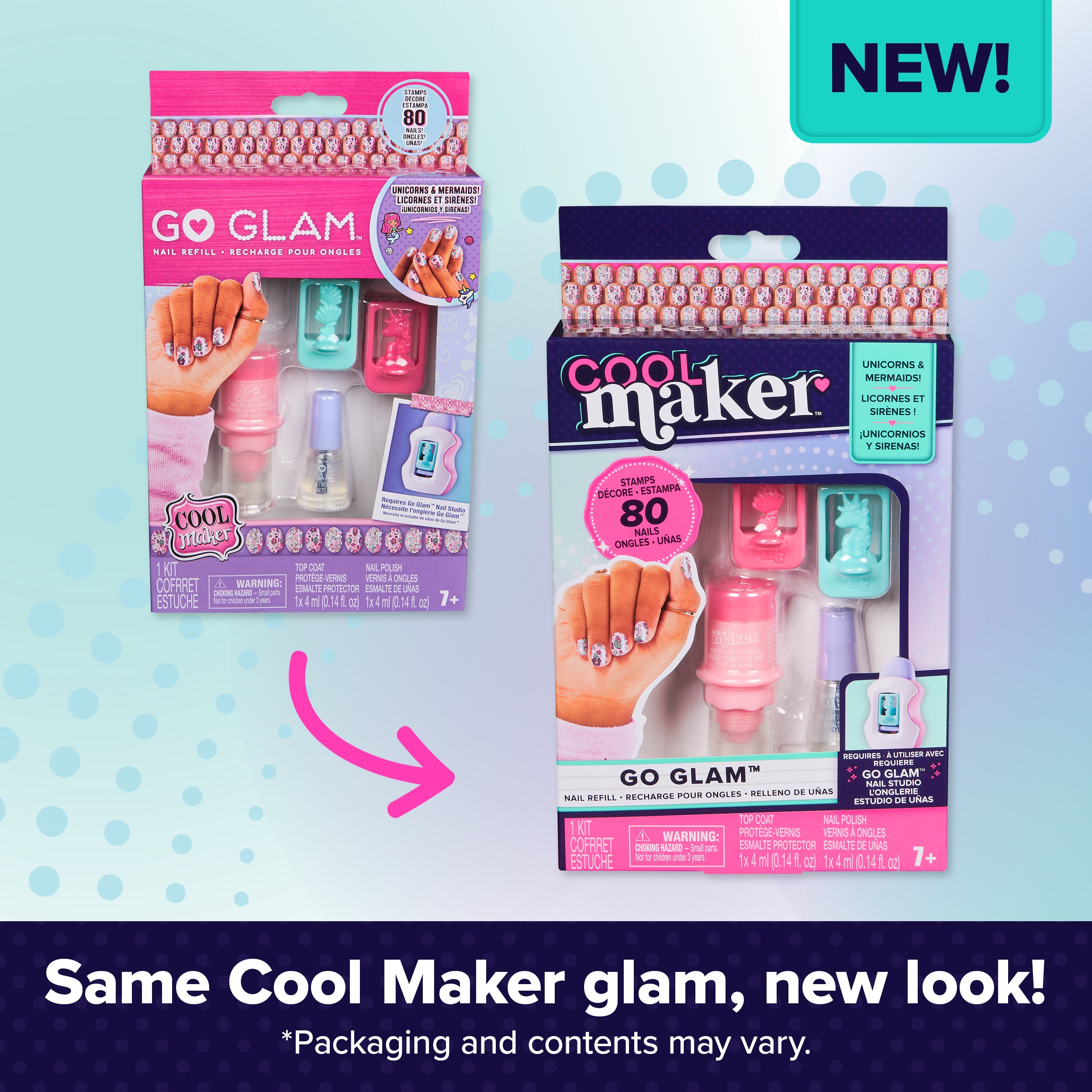 Cool Maker, GO GLAM Nail Kit Refill, Unicorn & Mermaid Designs, Style 80 Nails Packaging May Vary, Arts and Crafts Kids Toys for Ages 7 and up