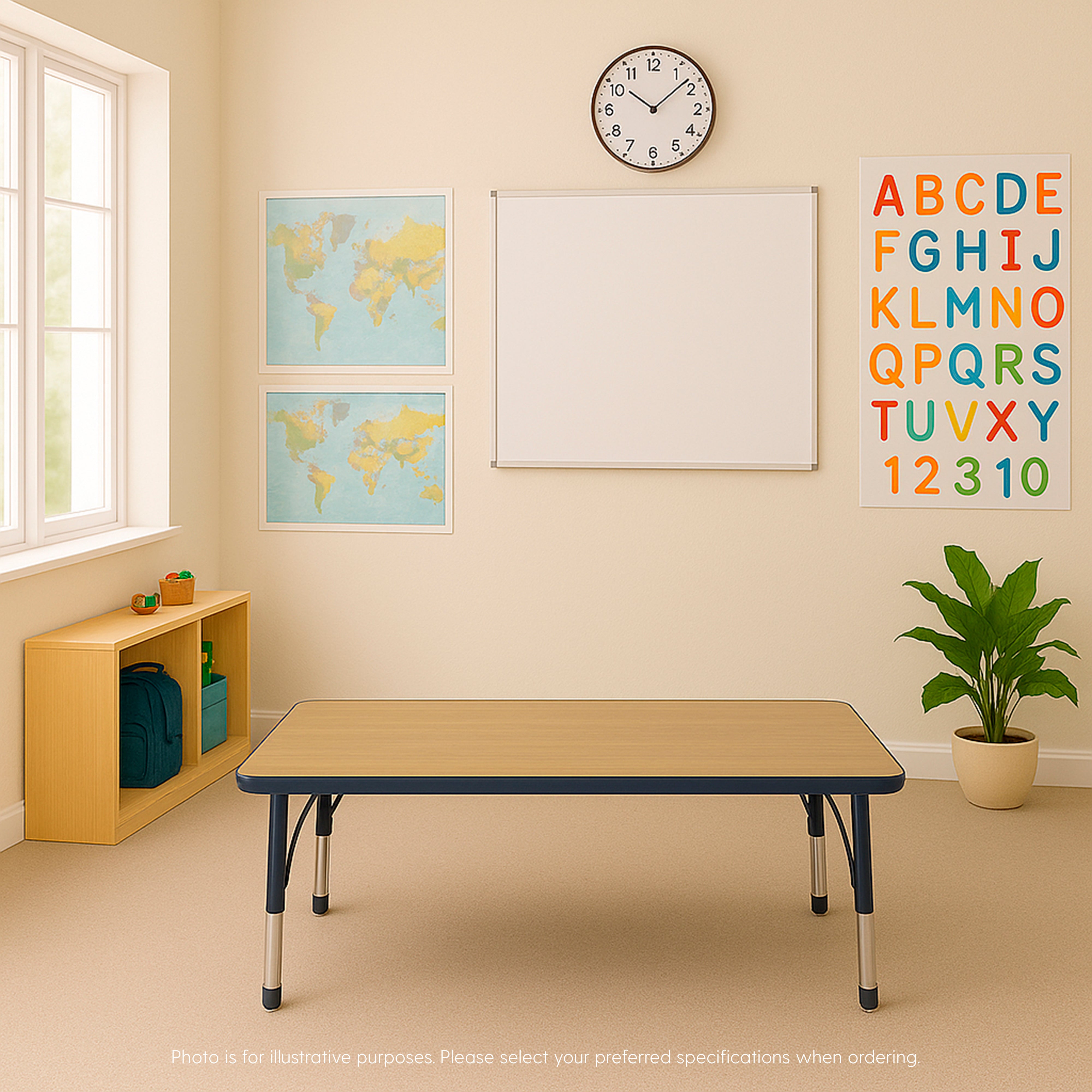 30" x 60" Rectangle T-Molding Activity Table with Adjustable Chunky Legs - Pasadena Oak/Navy