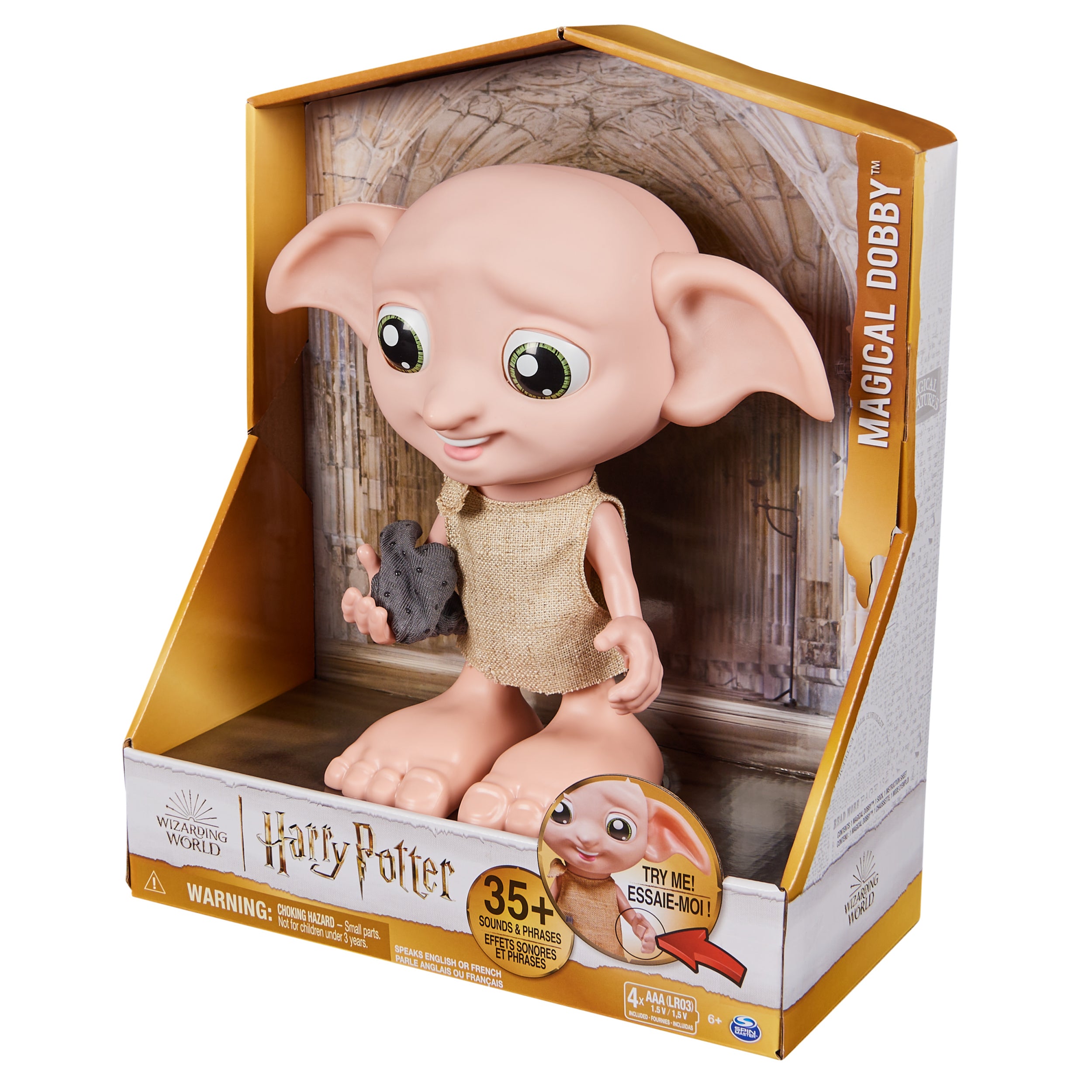 Wizarding World Harry Potter, Interactive Magical Dobby Elf Doll with Sock, over 30 Sounds & Phrases, 8.5-inch, Kids Toys for Ages 6 and up