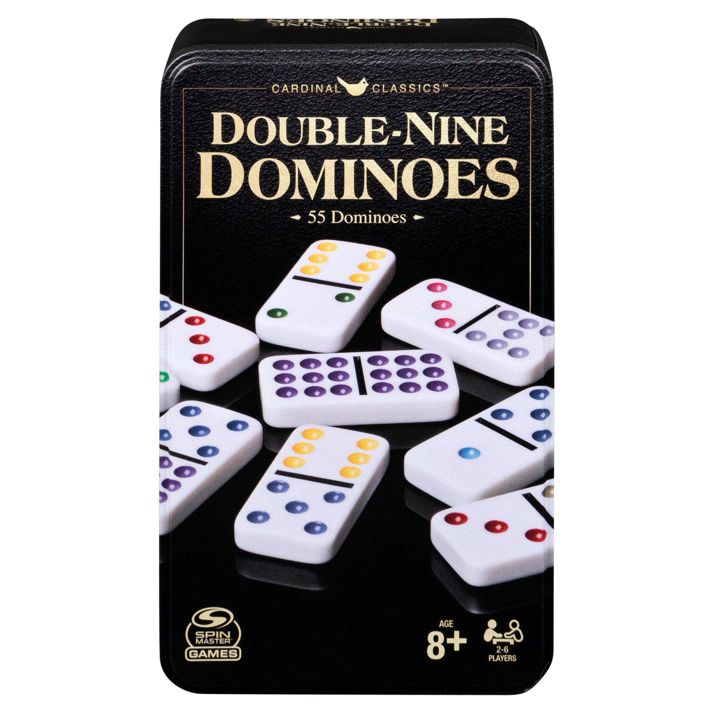 Spin Master Games, Cardinal Classics Double Nine Dominoes Set in Storage Tin, Dominoes for Kids & Adults, Classic Game, 2-6 Players, for Ages 8 & Up