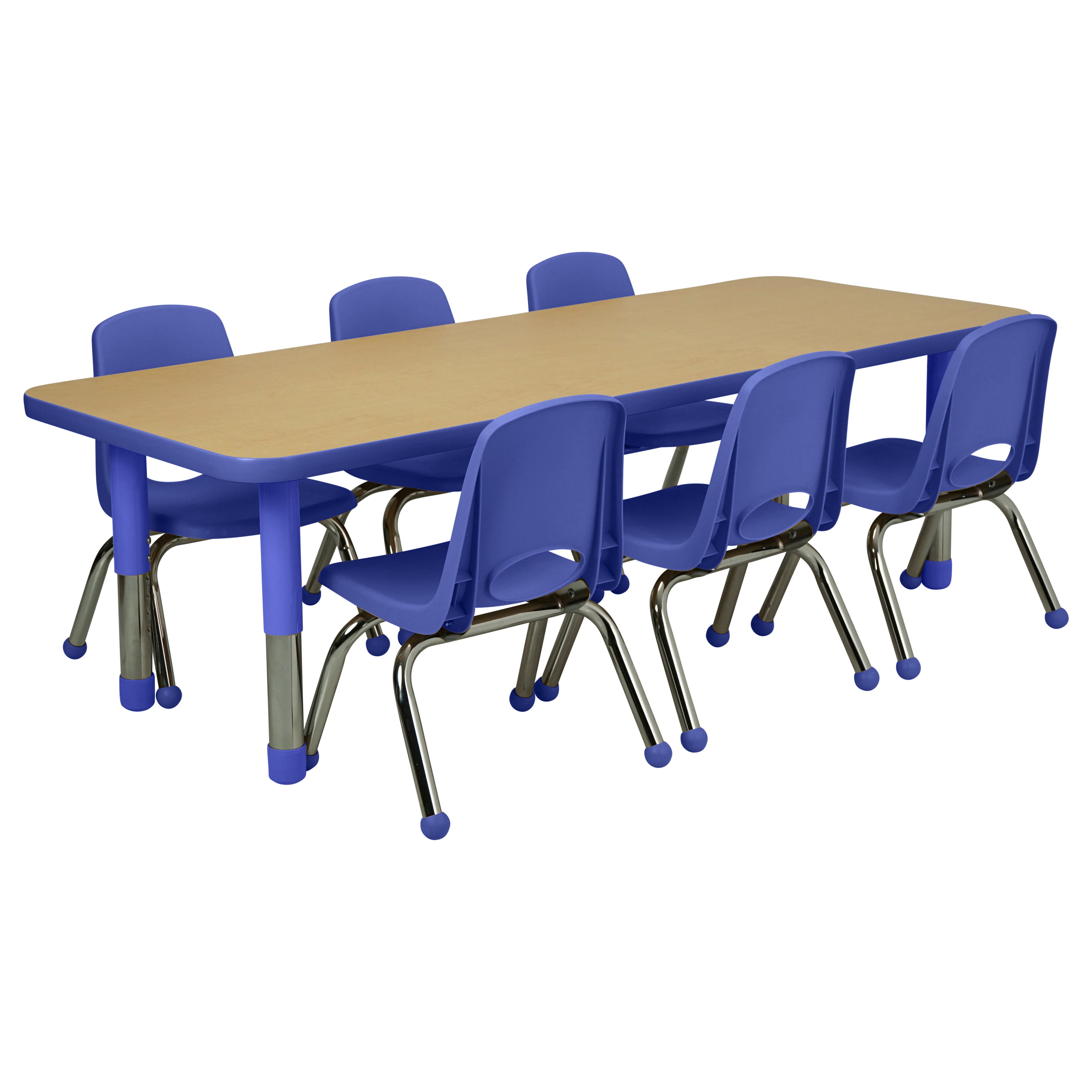24" x 60" Rectangle T-Molding Activity Table with Adjustable Tiny Tot Legs - Maple/Blue