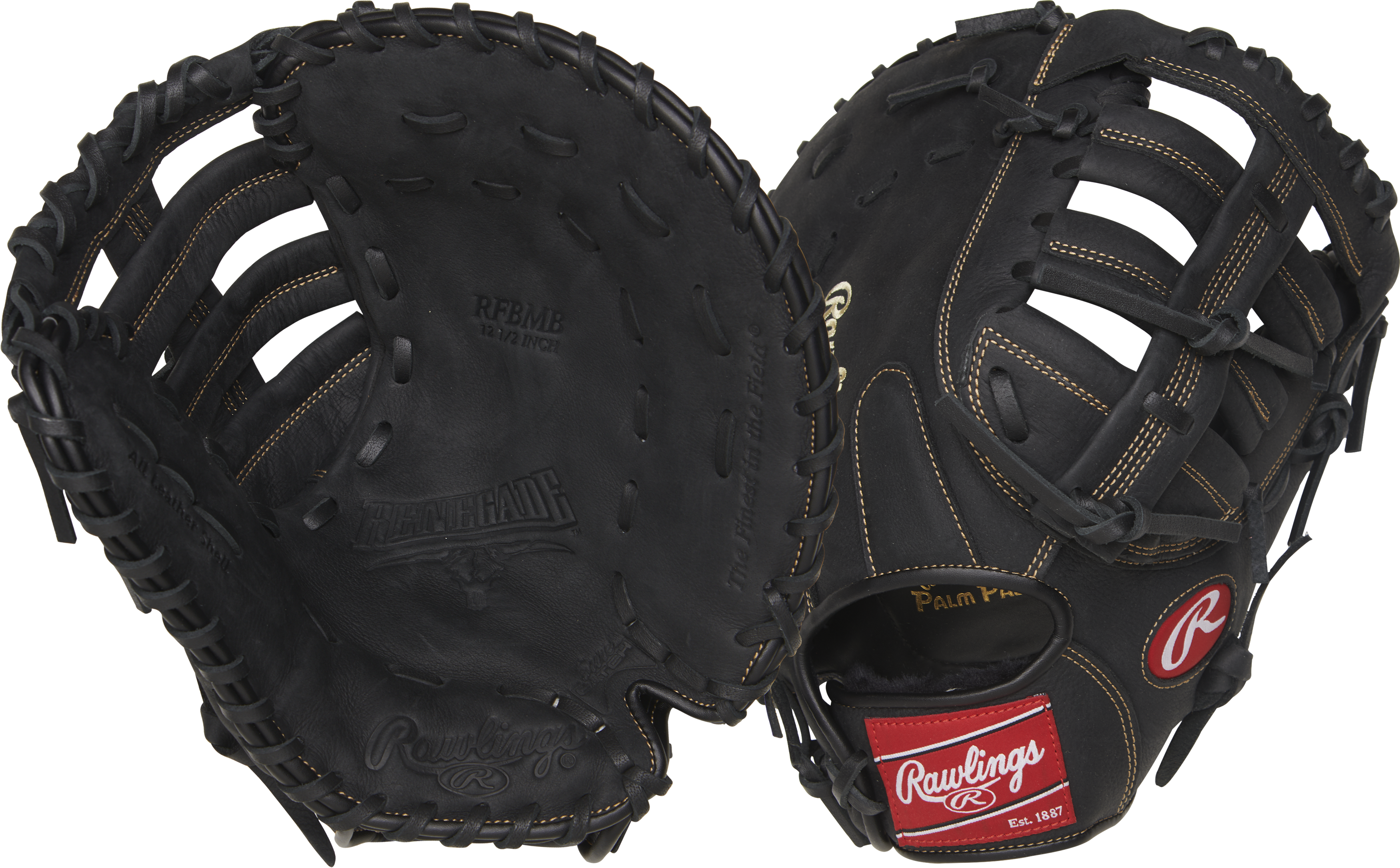 Rawlings Renegade Series First Base Mitt 12.5-Inch Baseball Glove - Right Hand Thrower - Black