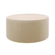 Outdoor 36" Round Ottoman with Sunbrella, 18" H - Fretwork Flax/Spectrum Sand