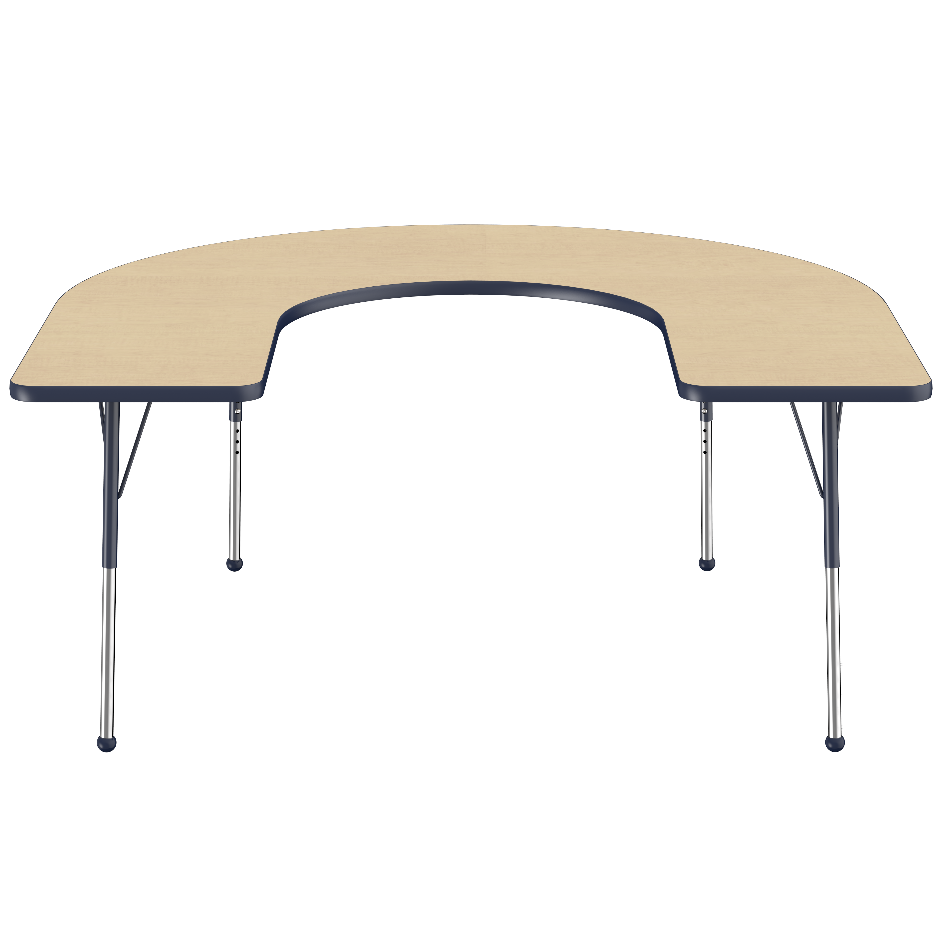 60" x 66" Horseshoe T-Molding Activity Table with Adjustable Standard Ball Glide Legs - Maple/Navy