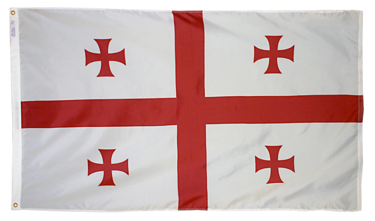 Republic of Georgia Flag  2x3 ft. Nylon SolarGuard Nyl-Glo 100% Made in USA to Official United Nations Design Specifications.
