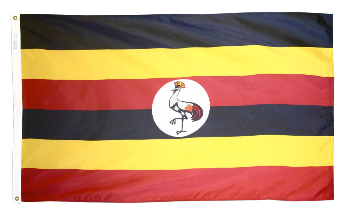 Uganda Flag 5x8 ft. Nylon SolarGuard Nyl-Glo 100% Made in USA to Official United Nations Design Specifications.