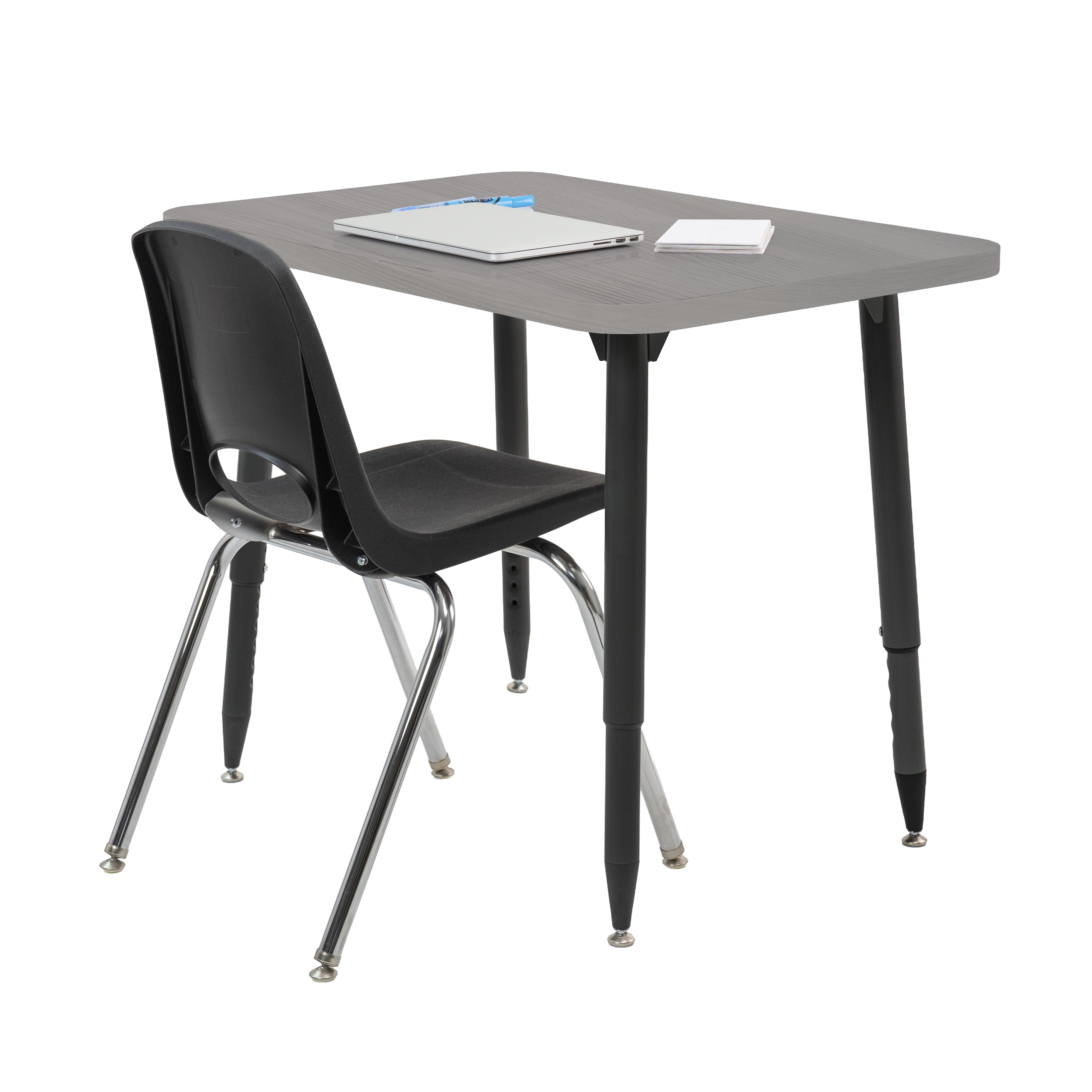Adapte 24" x 36" Rectangle Woodgrain Activity Table with Adjustable Tapered Legs - Light Gray Wood/Black