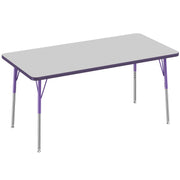 30" x 60" Rectangle T-Molding Activity Table with Adjustable Standard Swivel Glide Legs - Gray/Purple