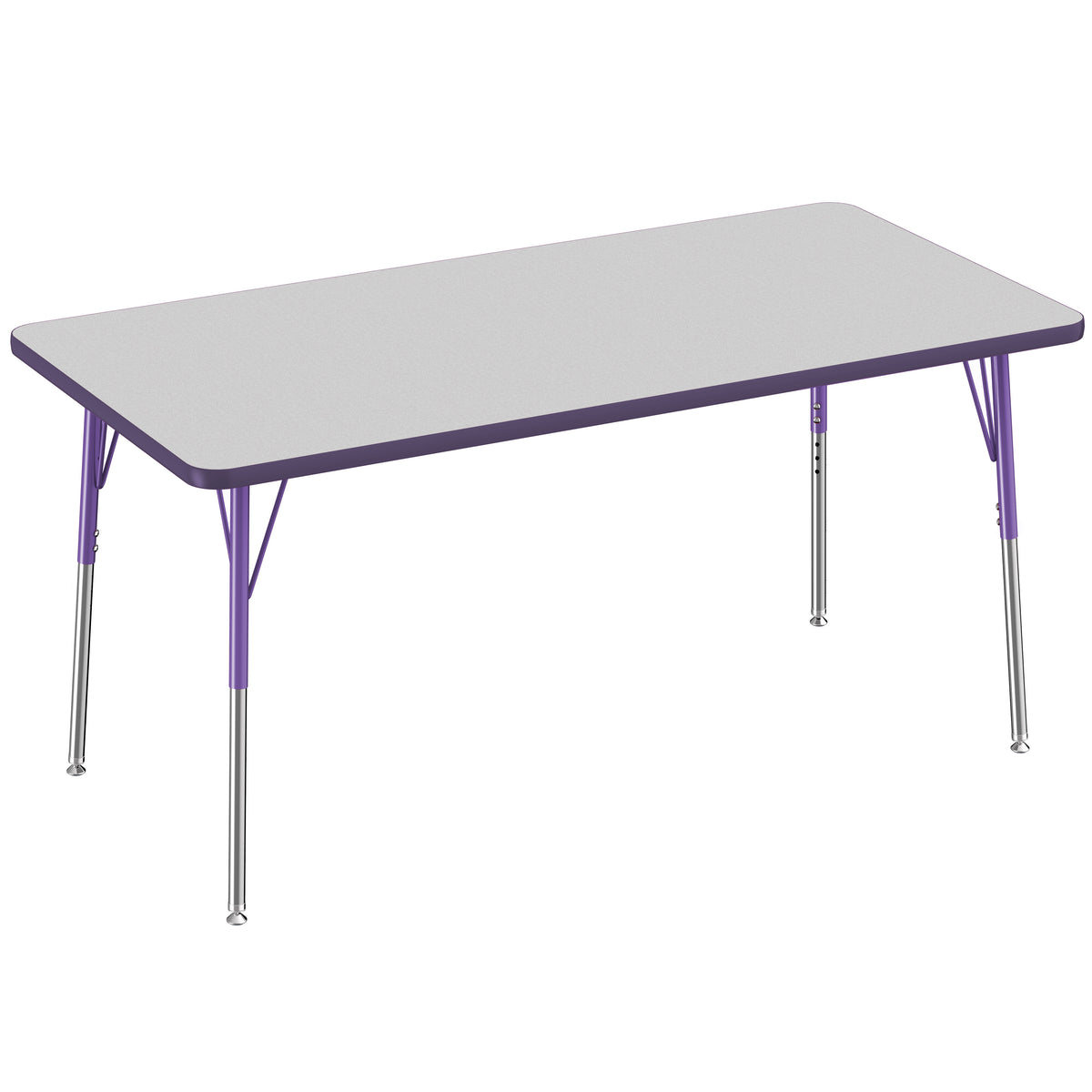 30" x 60" Rectangle T-Molding Activity Table with Adjustable Standard Swivel Glide Legs - Gray/Purple