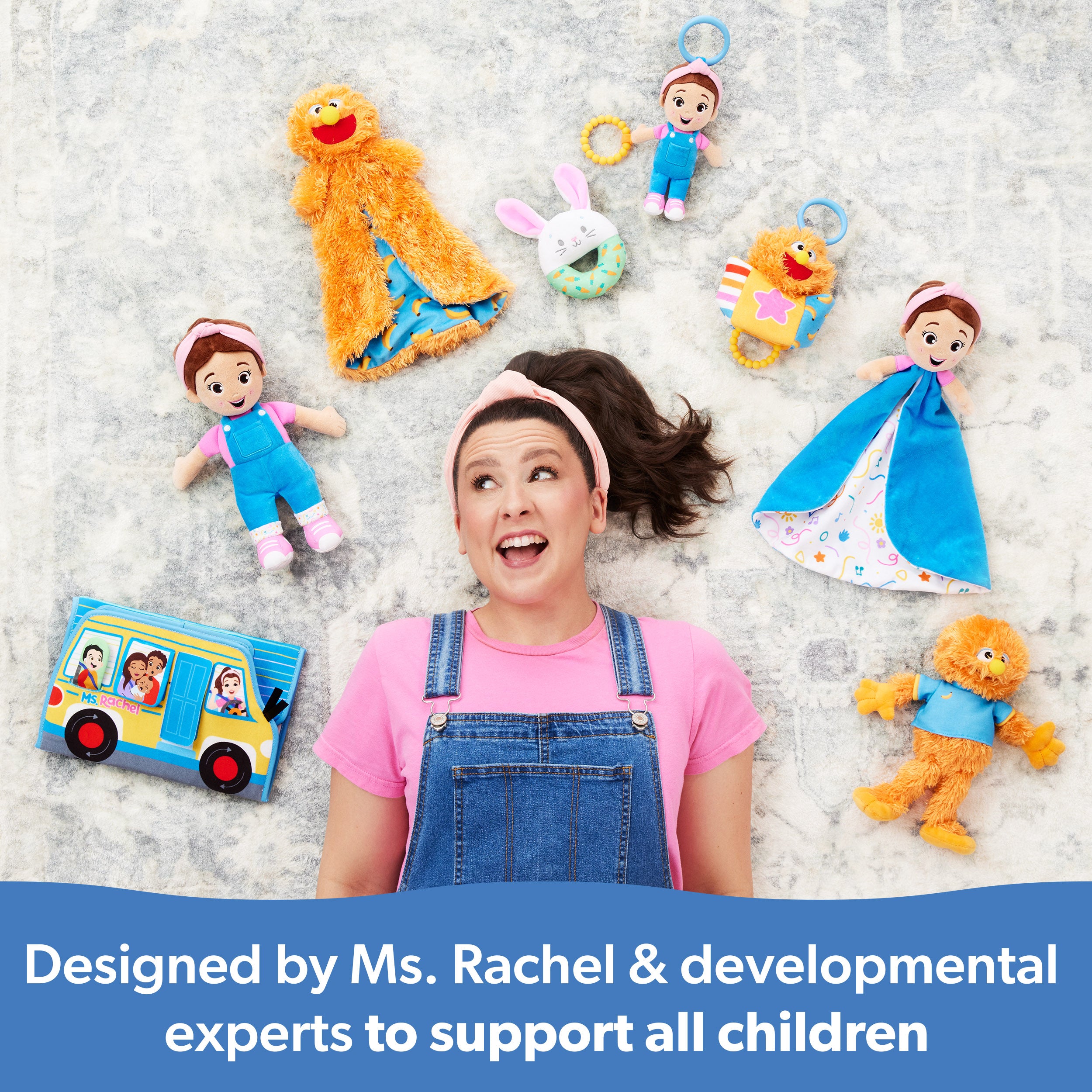 Ms. Rachel Official Herbie Sensory Take-Along Toy, Baby Swing & Baby Stroller Teething Toys w/ Rattle & Clip, Toddler Toys for Girls & Boys Ages 3 Months to 1+