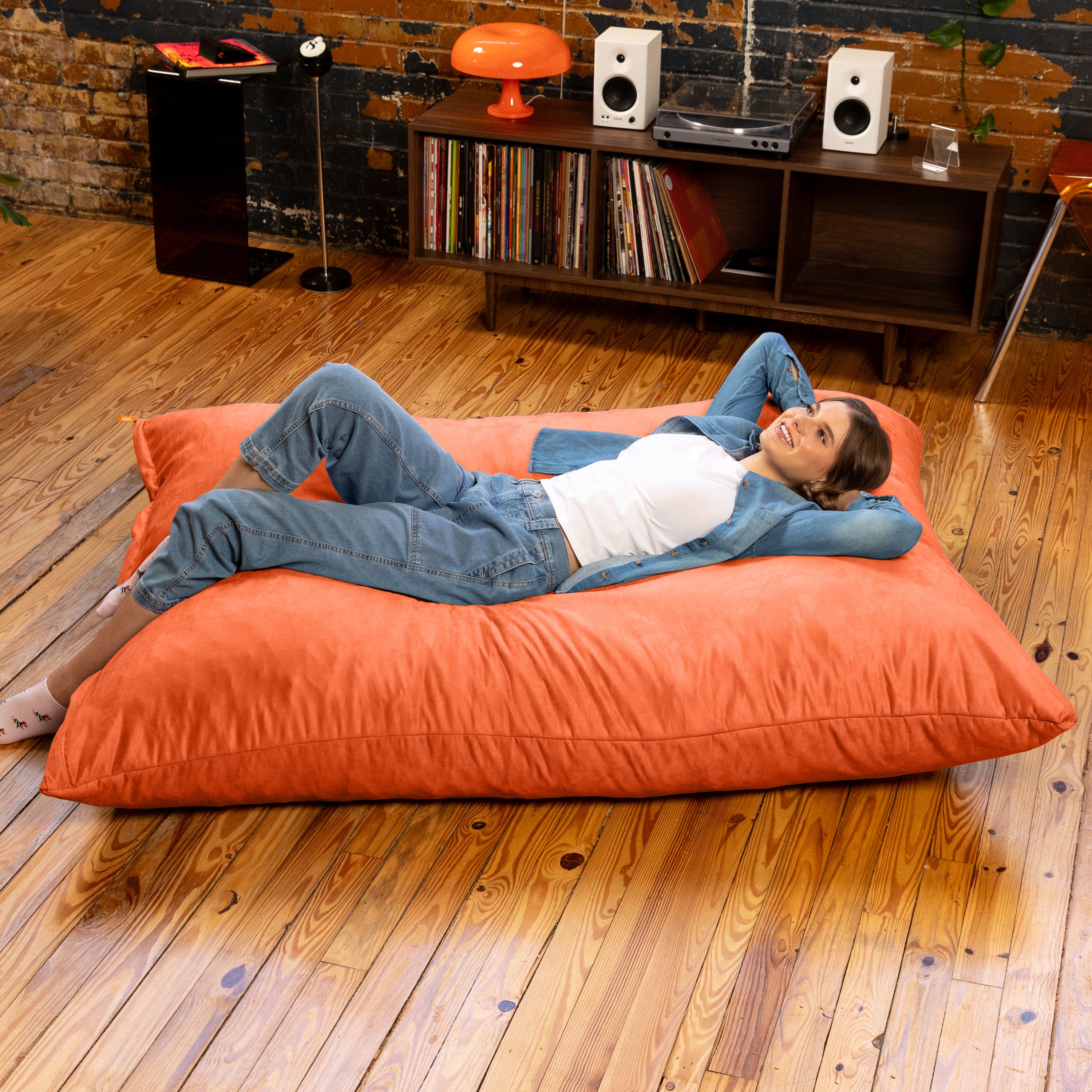 Jaxx Pillow Saxx 5.5-Foot - Huge Bean Bag Floor Pillow and Lounger, Orange