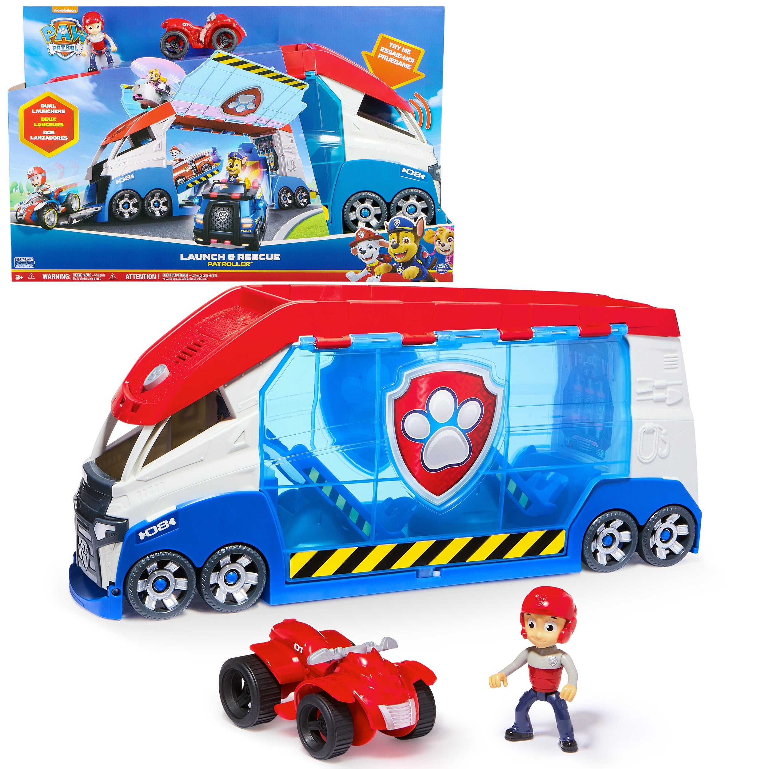 PAW Patrol, Transforming PAW Patroller with Vehicle Launchers, Lights & Sounds, Ryder Action Figure & ATV Toy Car, Kids Toys for Boys & Girls Ages 3+