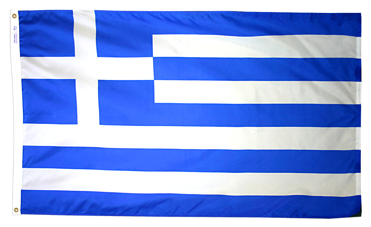 Greece Flag 2x3 ft. Nylon SolarGuard Nyl-Glo 100% Made in USA to Official United Nations Design Specifications.