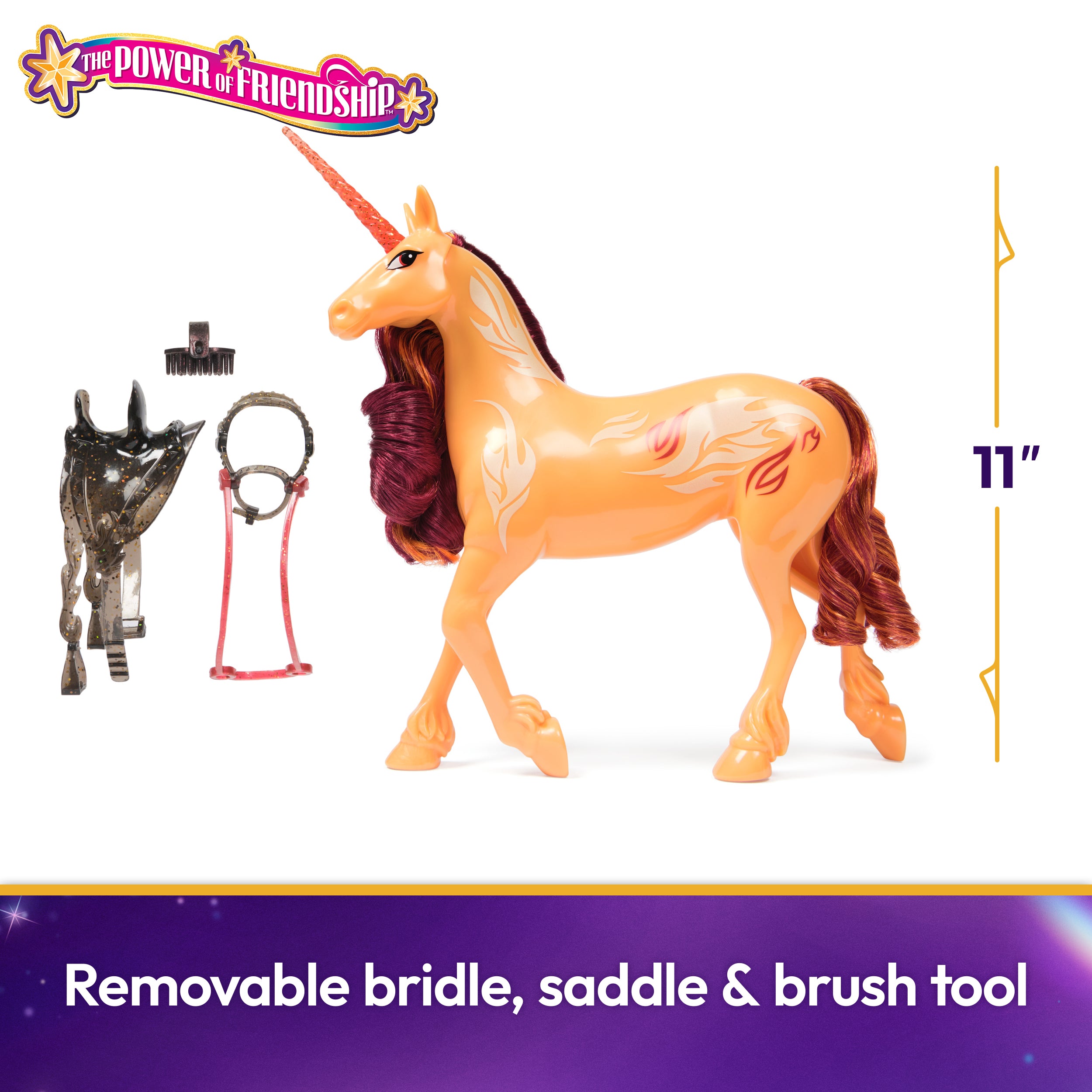Unicorn Academy, Power of Friendship Cinder with Translucent Saddle & Bridle, 11”, Dolls & Unicorn Toys for Girls Ages 4 and up