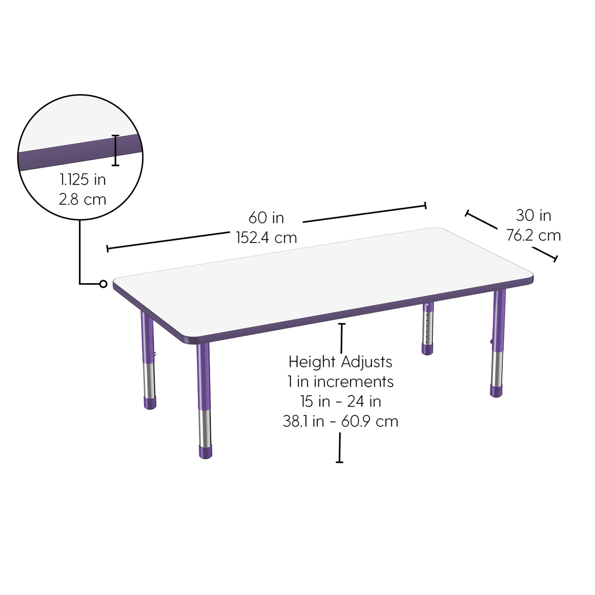 30" x 60" Rectangle Dry-Erase Activity Table with Adjustable Chunky Legs - Whiteboard/Eggplant/Purple